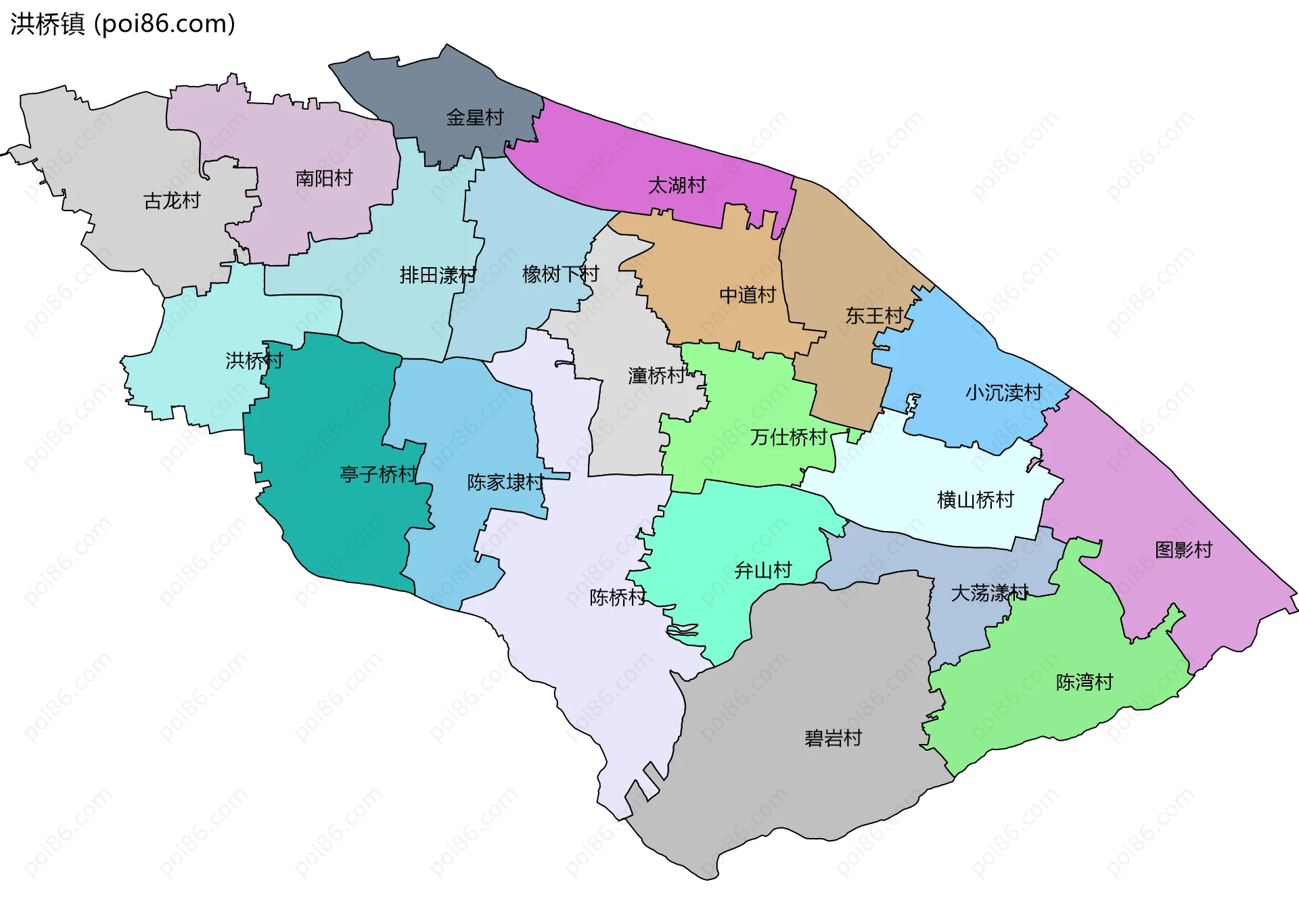 洪桥镇边界地图(五级行政区划)