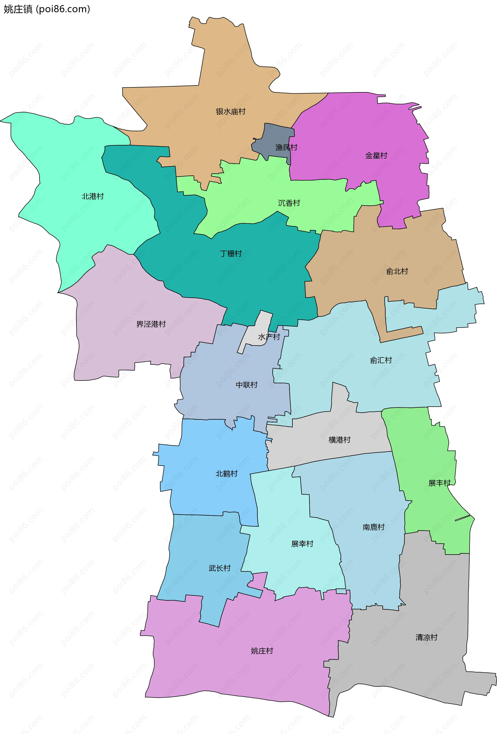 姚庄镇边界地图(五级行政区划)