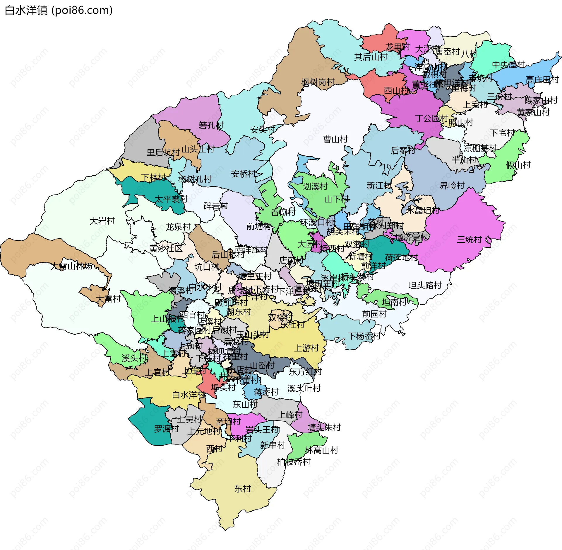 白水洋镇边界地图(五级行政区划)