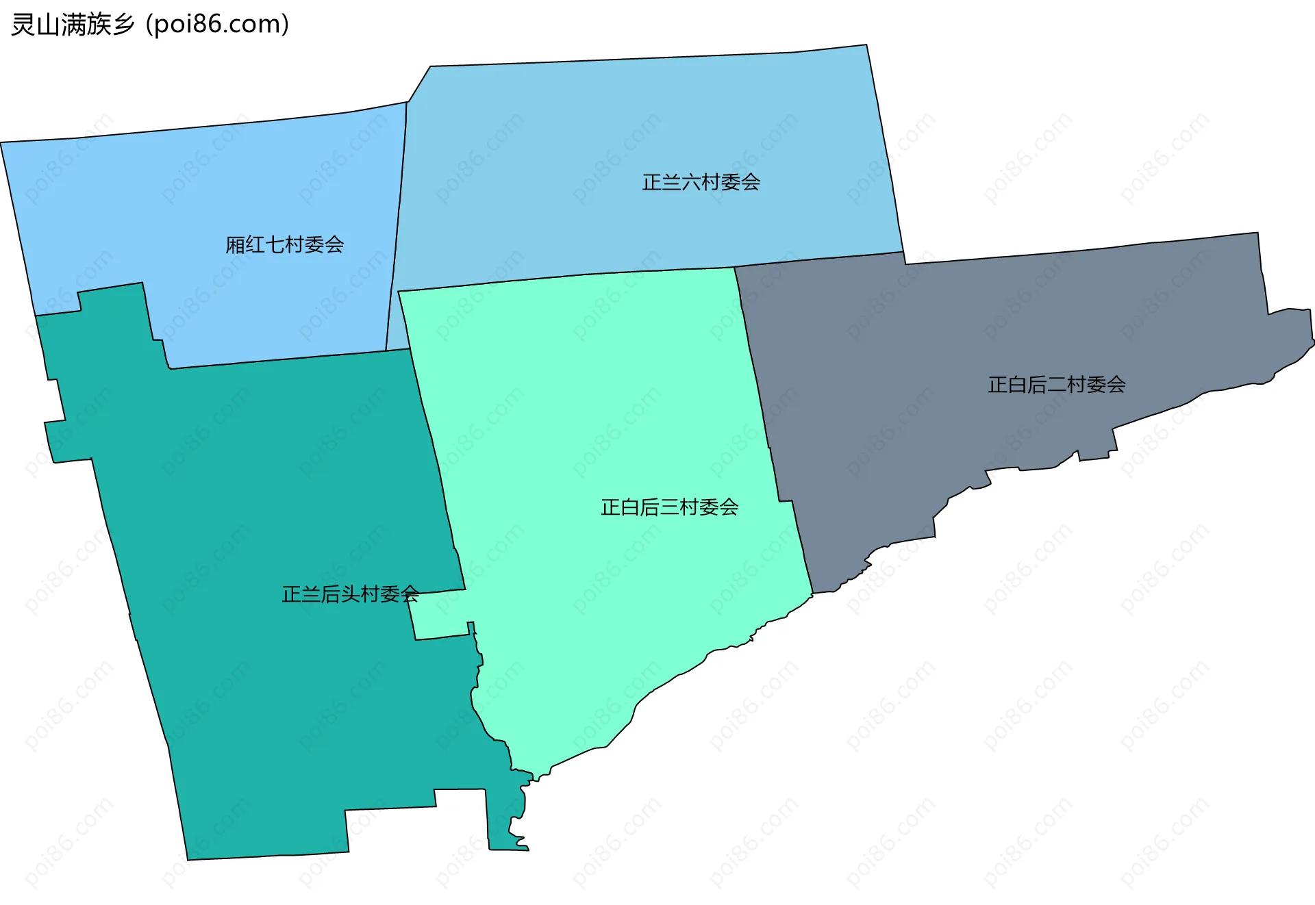灵山满族乡边界地图(五级行政区划)