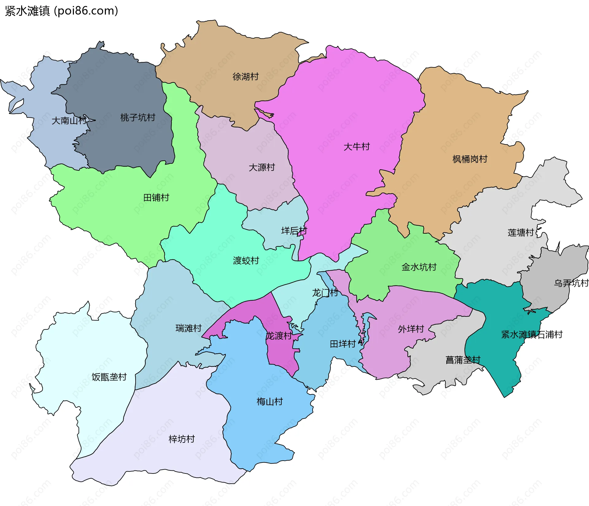 紧水滩镇边界地图(五级行政区划)