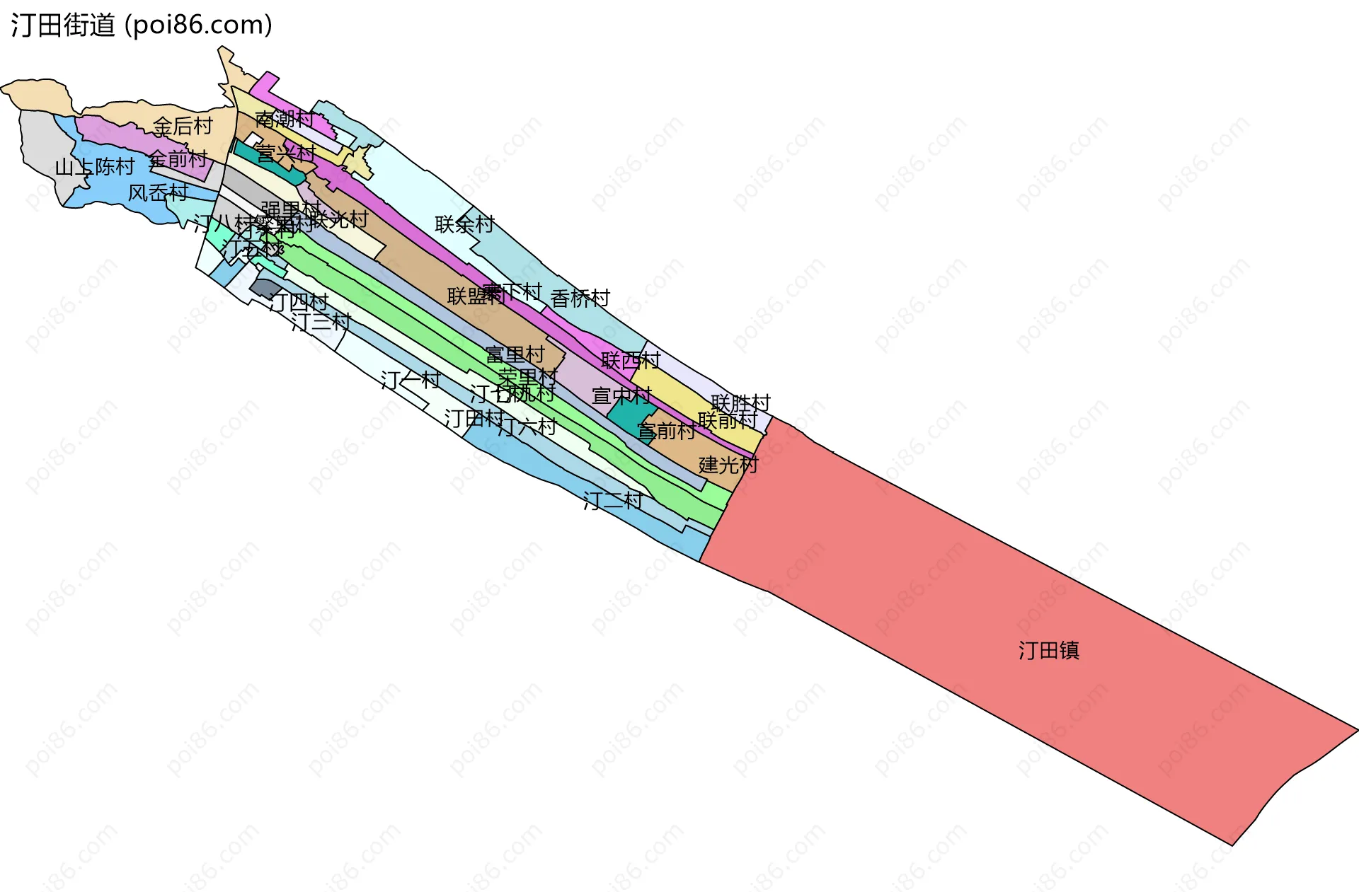 汀田街道边界地图(五级行政区划)