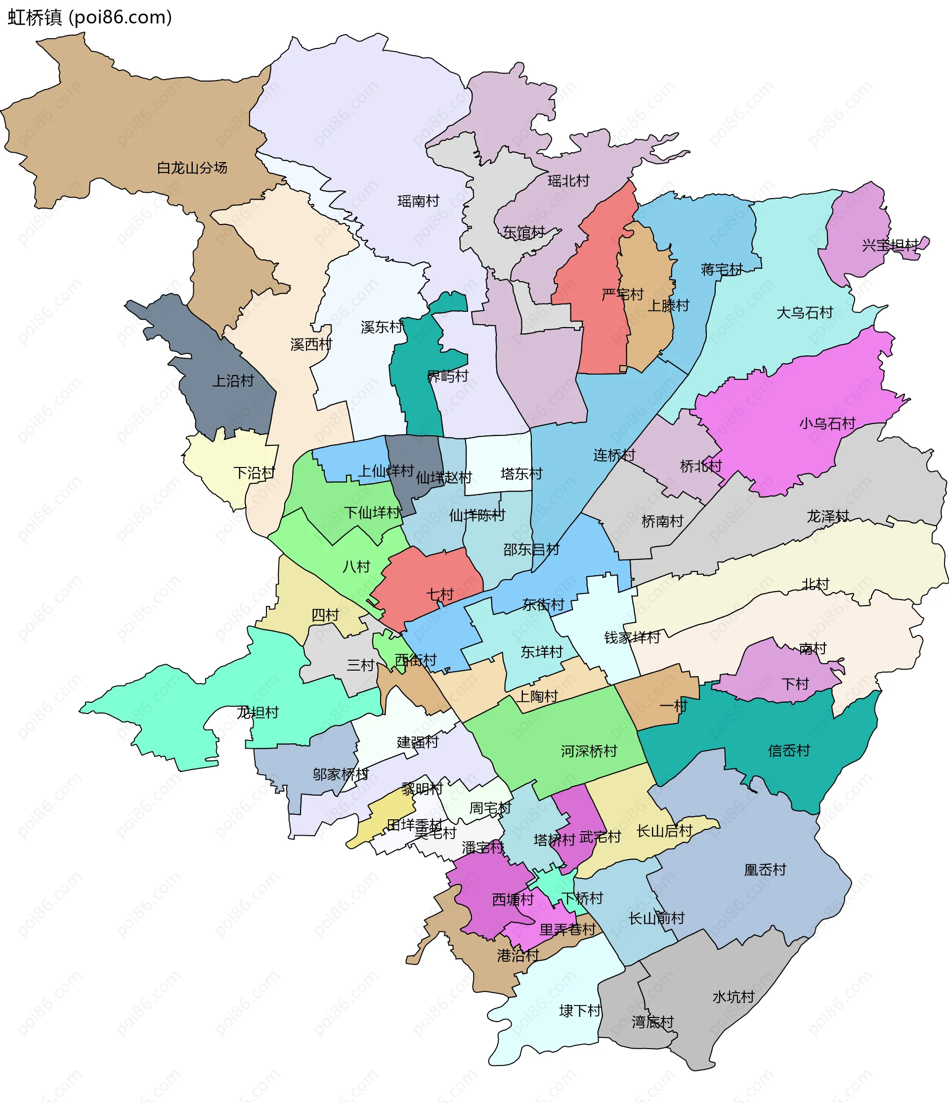 虹桥镇边界地图(五级行政区划)