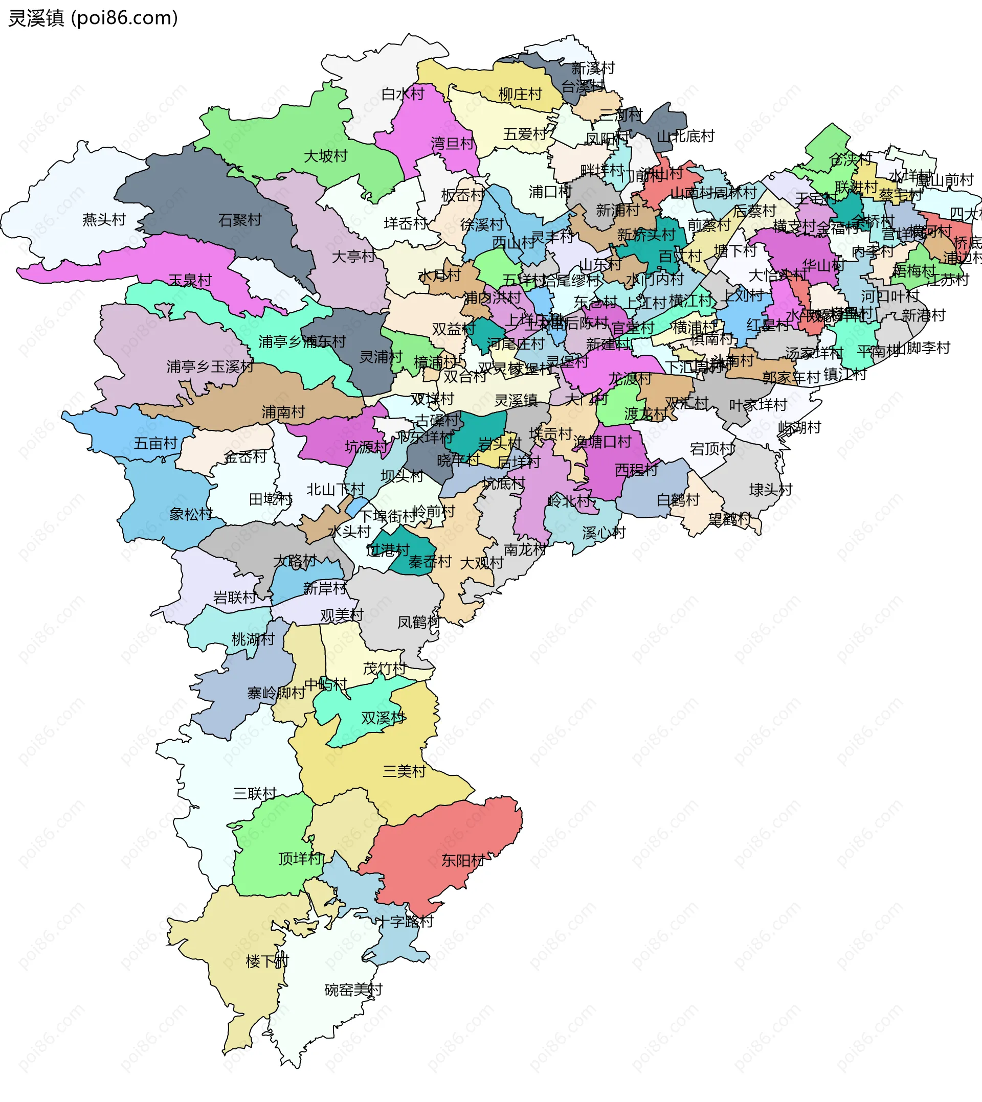 灵溪镇边界地图(五级行政区划)