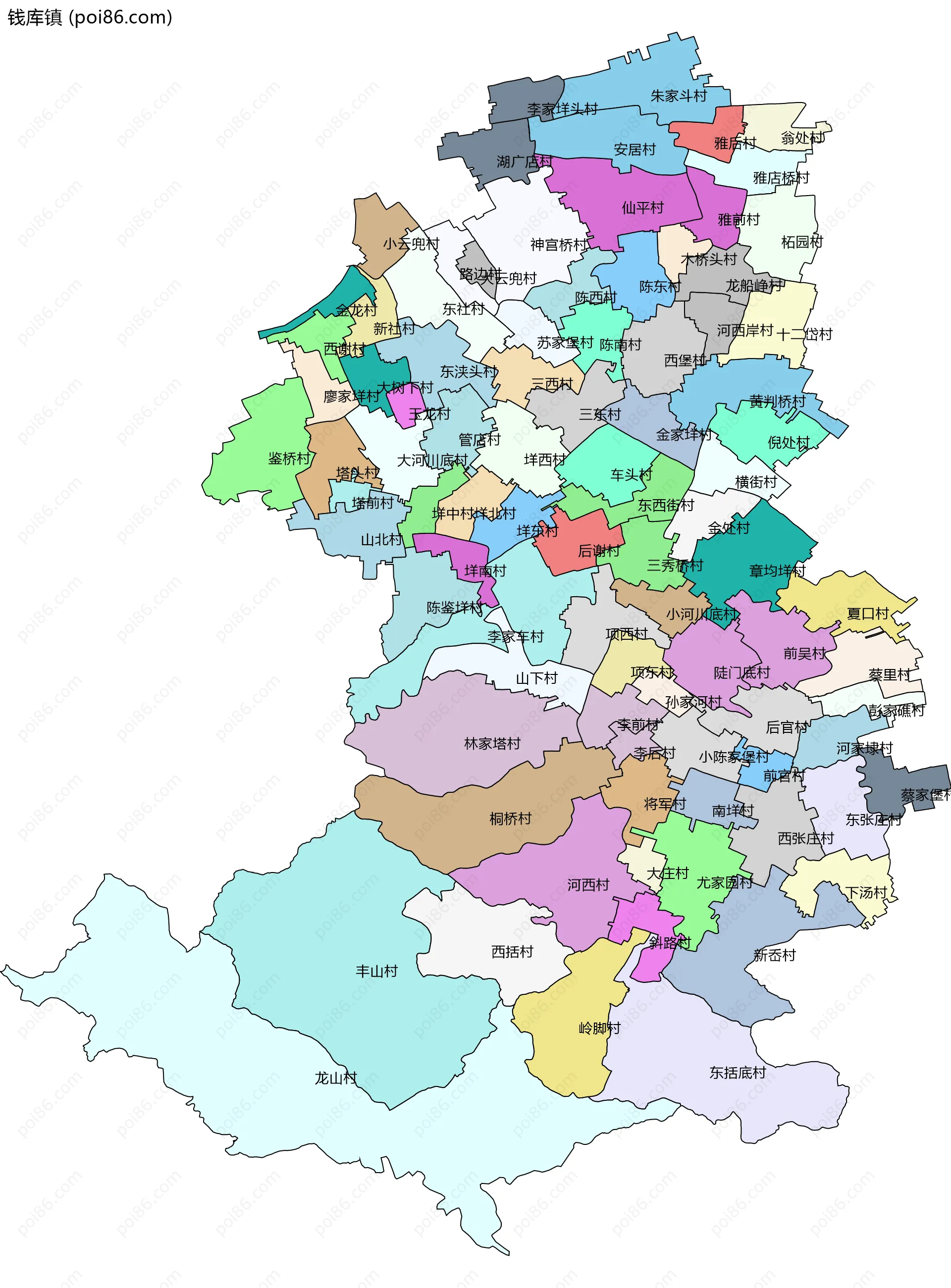 钱库镇边界地图(五级行政区划)