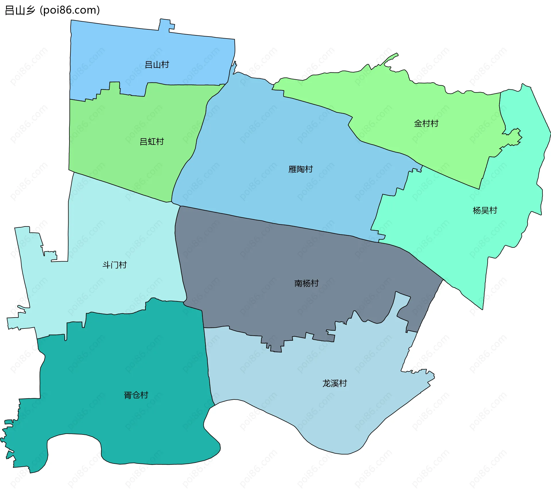 吕山乡边界地图(五级行政区划)