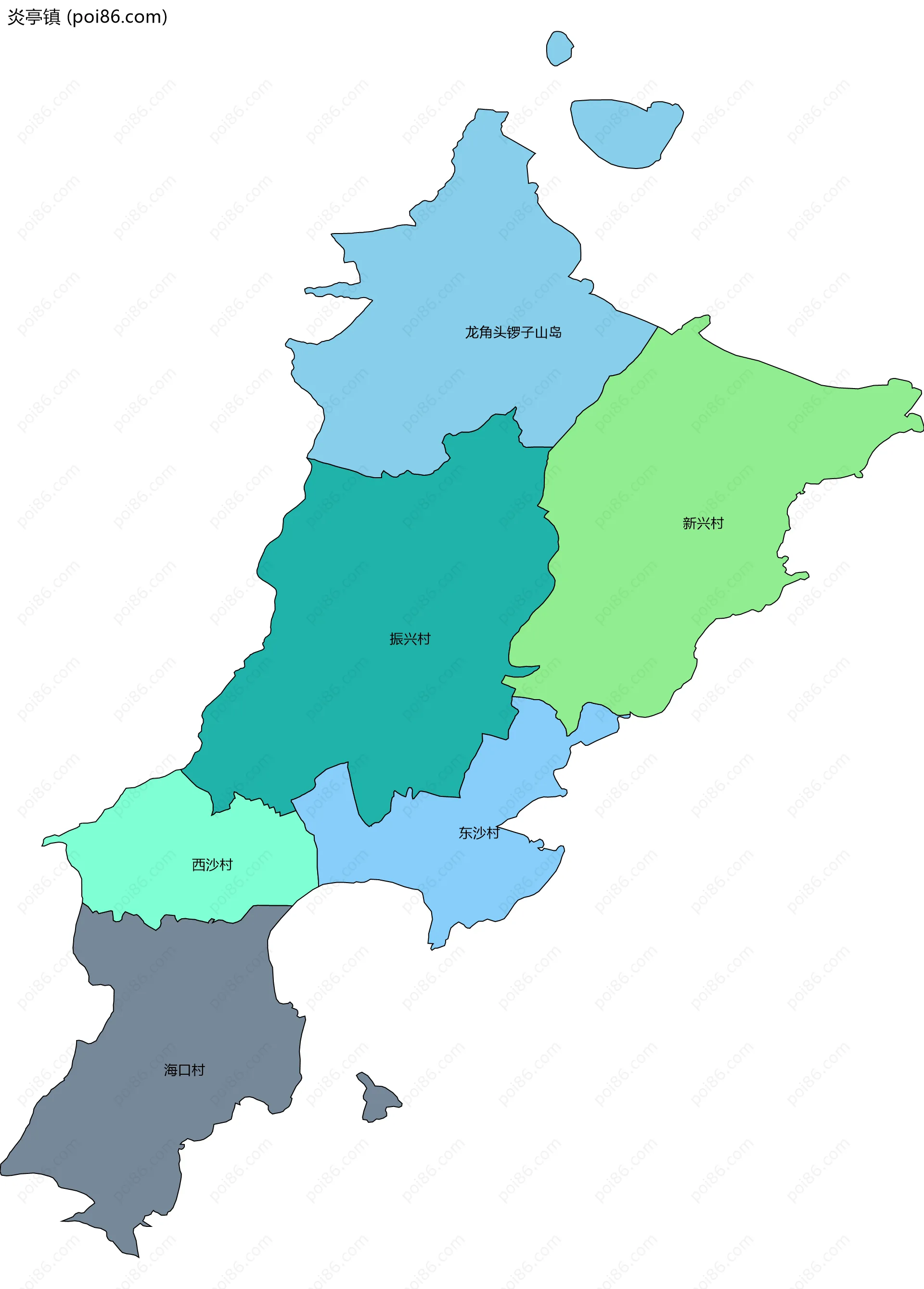 炎亭镇边界地图(五级行政区划)