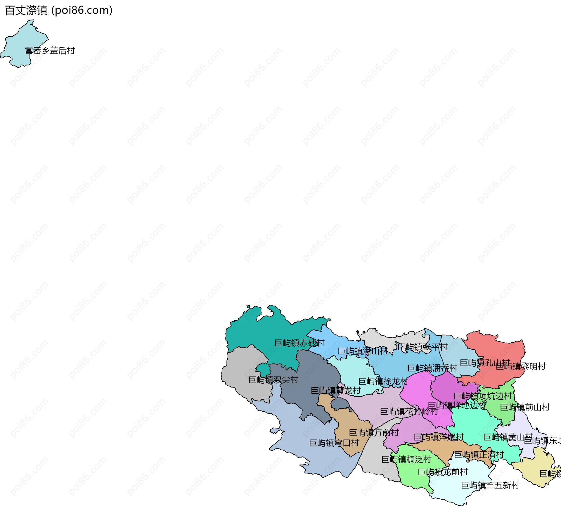百丈漈镇边界地图(五级行政区划)