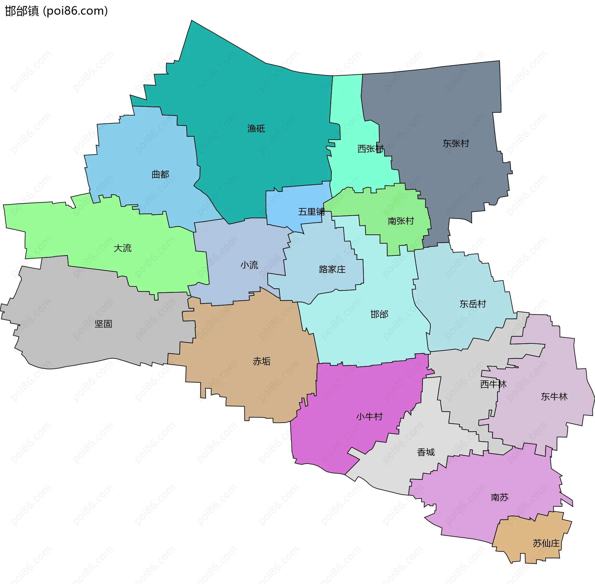 邯邰镇边界地图(五级行政区划)