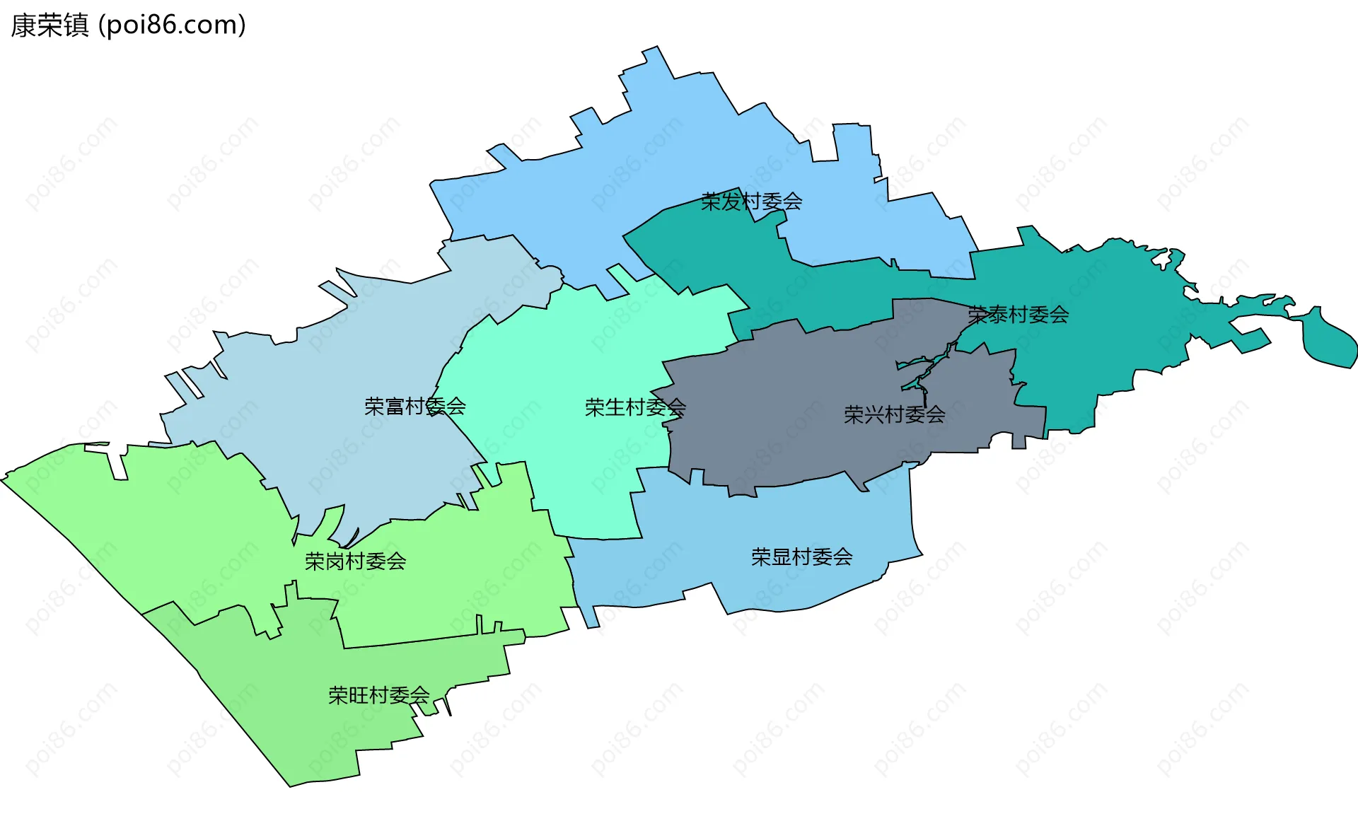 康荣镇边界地图(五级行政区划)