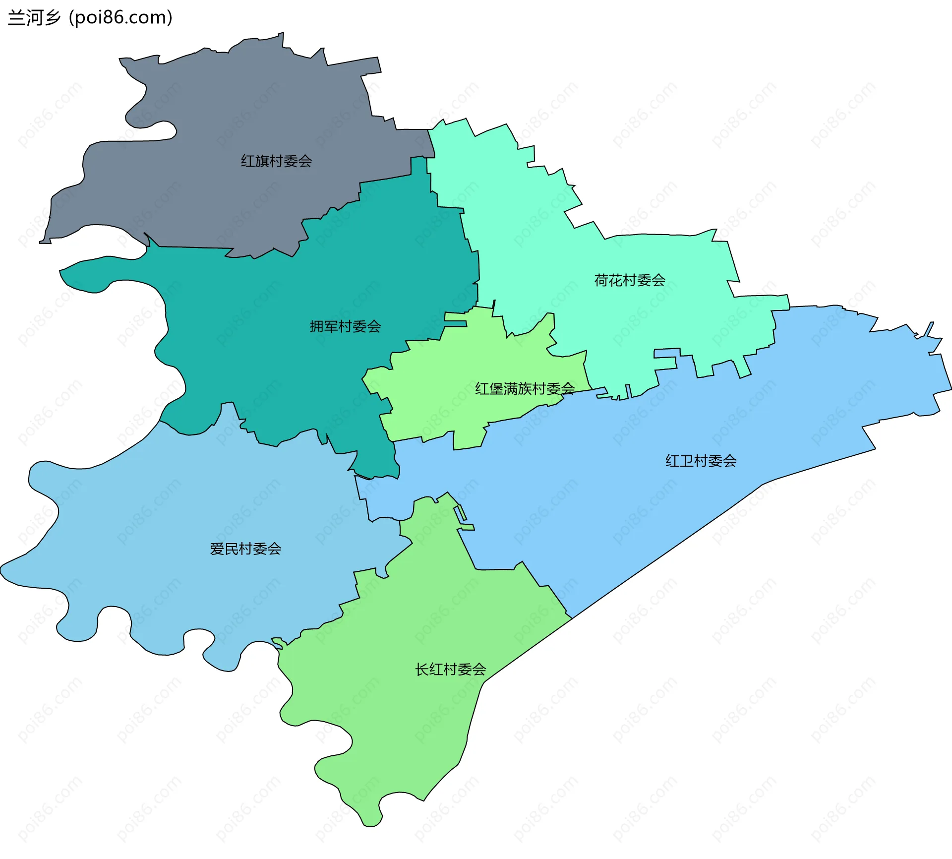 兰河乡边界地图(五级行政区划)