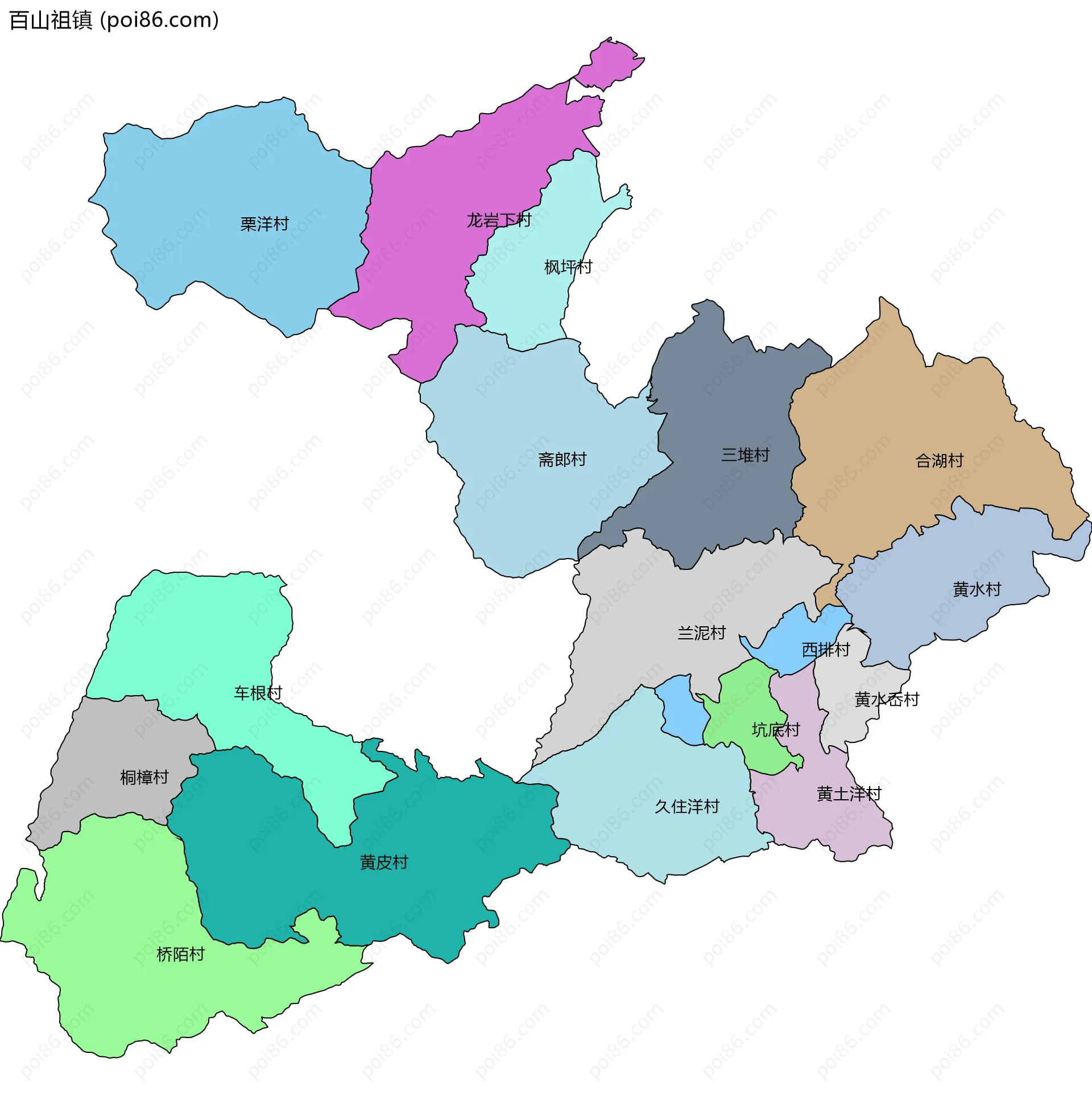 百山祖镇边界地图(五级行政区划)