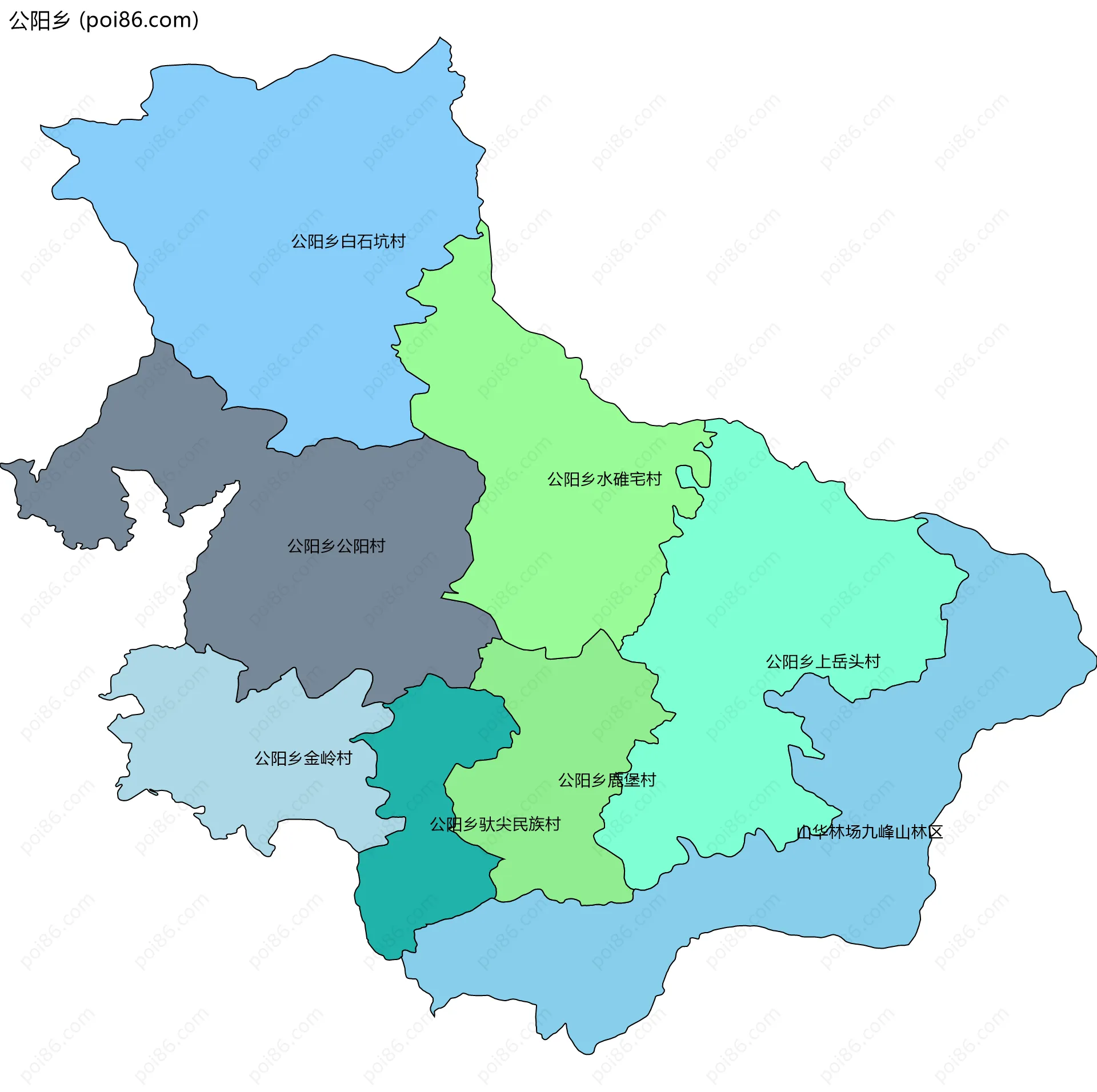 公阳乡边界地图(五级行政区划)