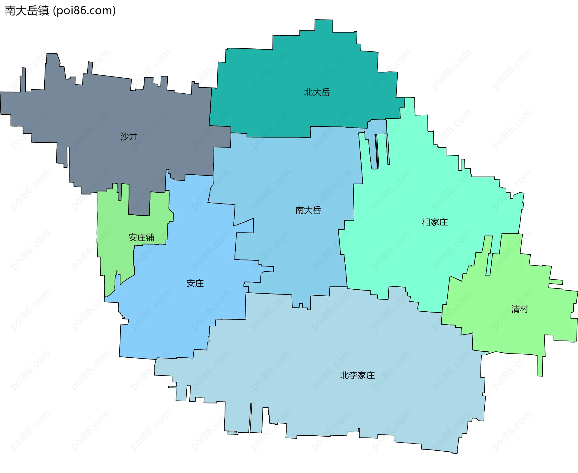 南大岳镇边界地图(五级行政区划)