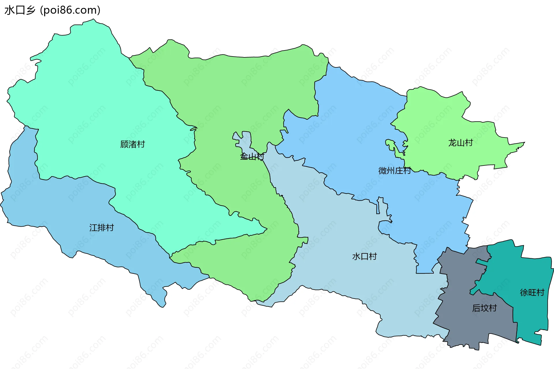水口乡边界地图(五级行政区划)