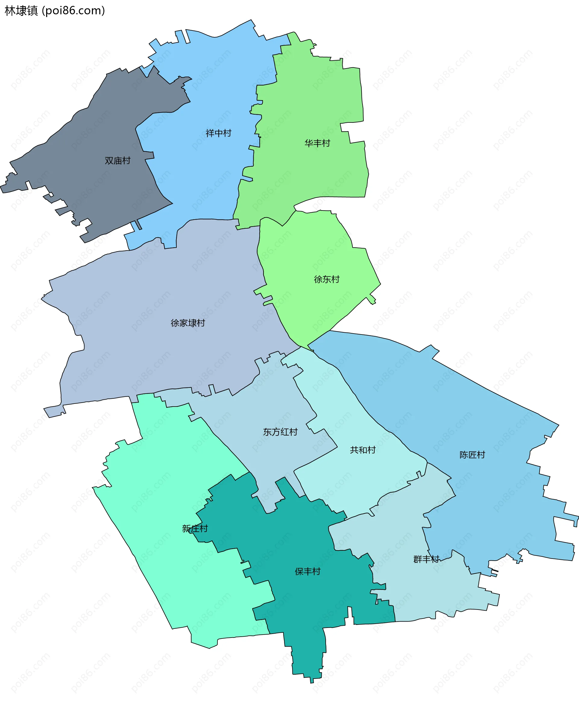 林埭镇边界地图(五级行政区划)