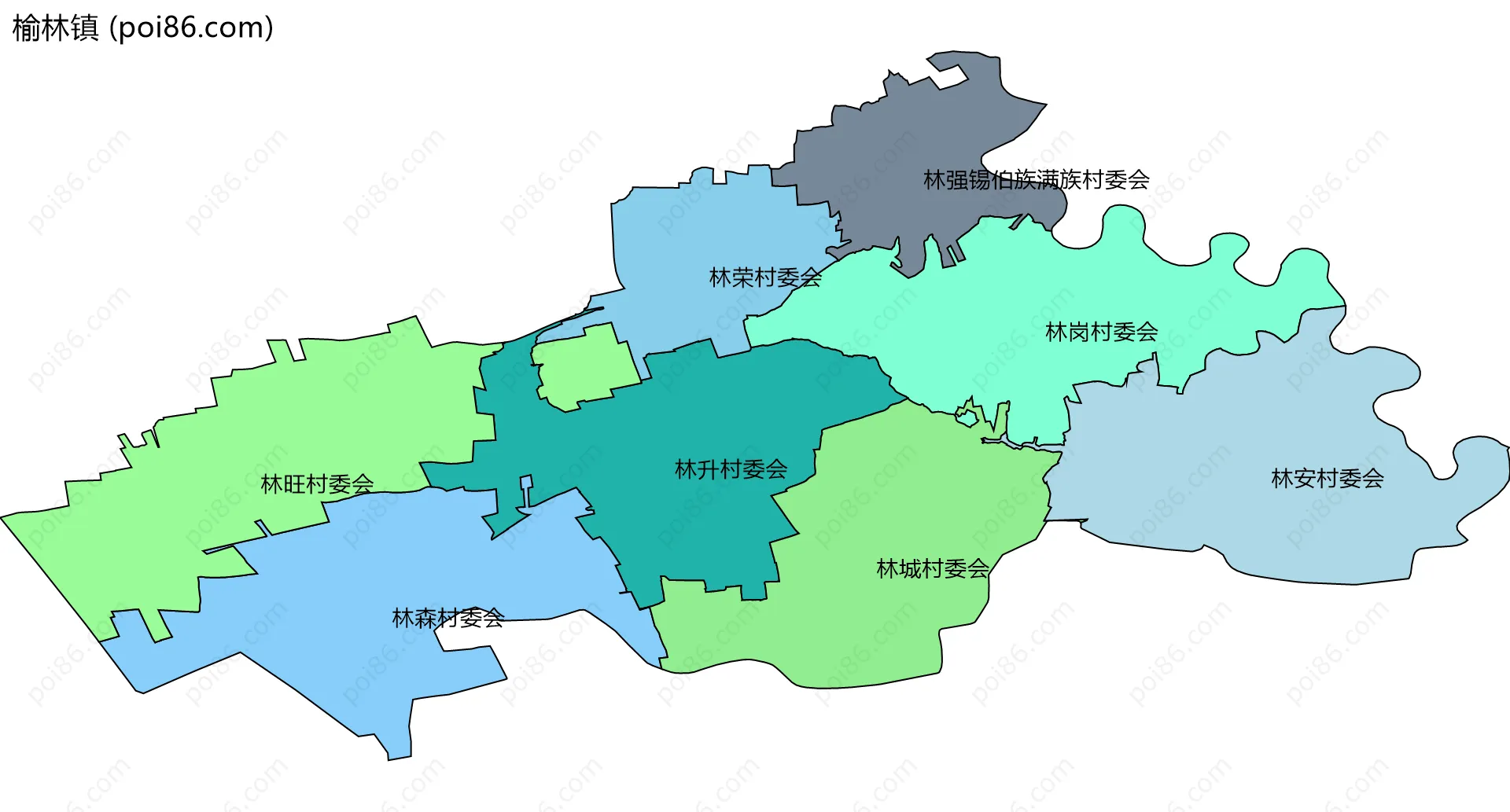 榆林镇边界地图(五级行政区划)