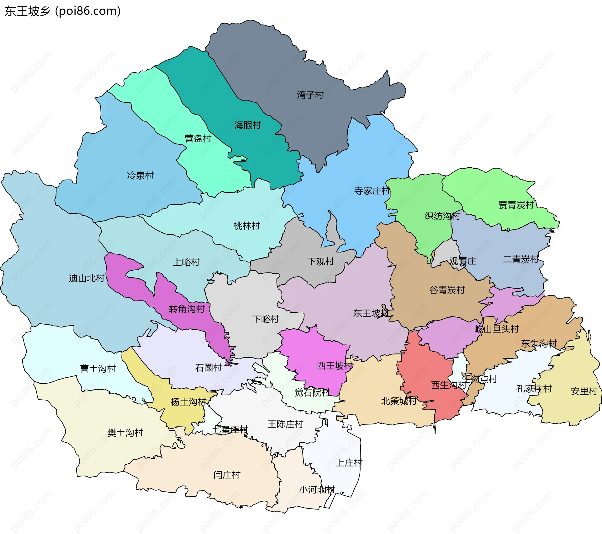 东王坡乡边界地图(五级行政区划)