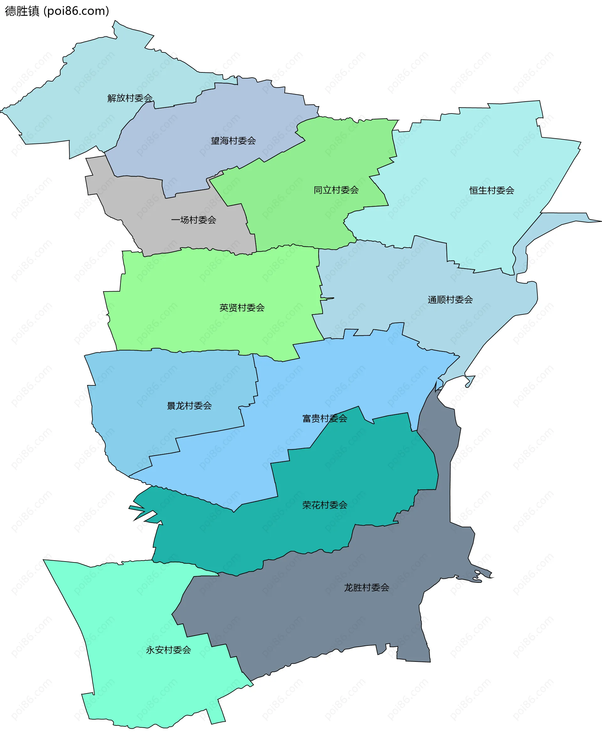 德胜镇边界地图(五级行政区划)