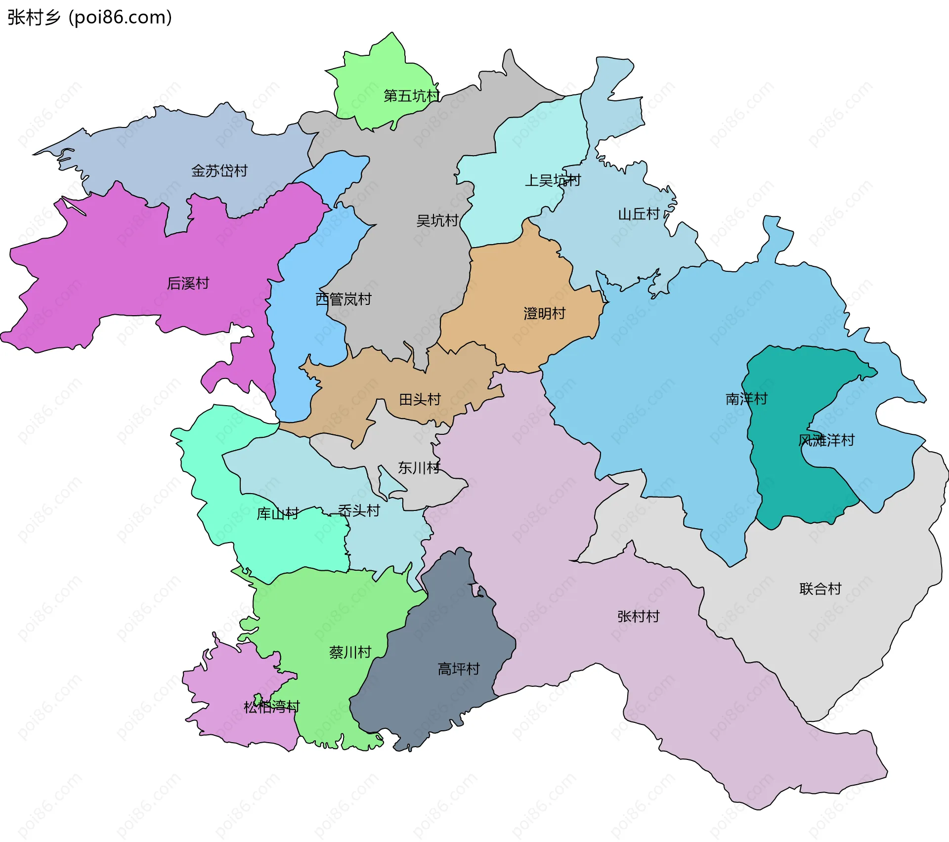 张村乡边界地图(五级行政区划)