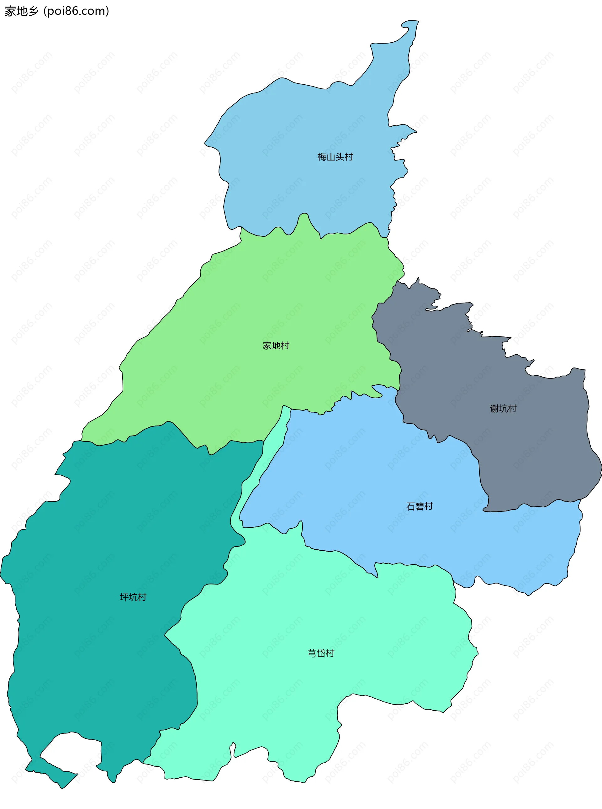 家地乡边界地图(五级行政区划)