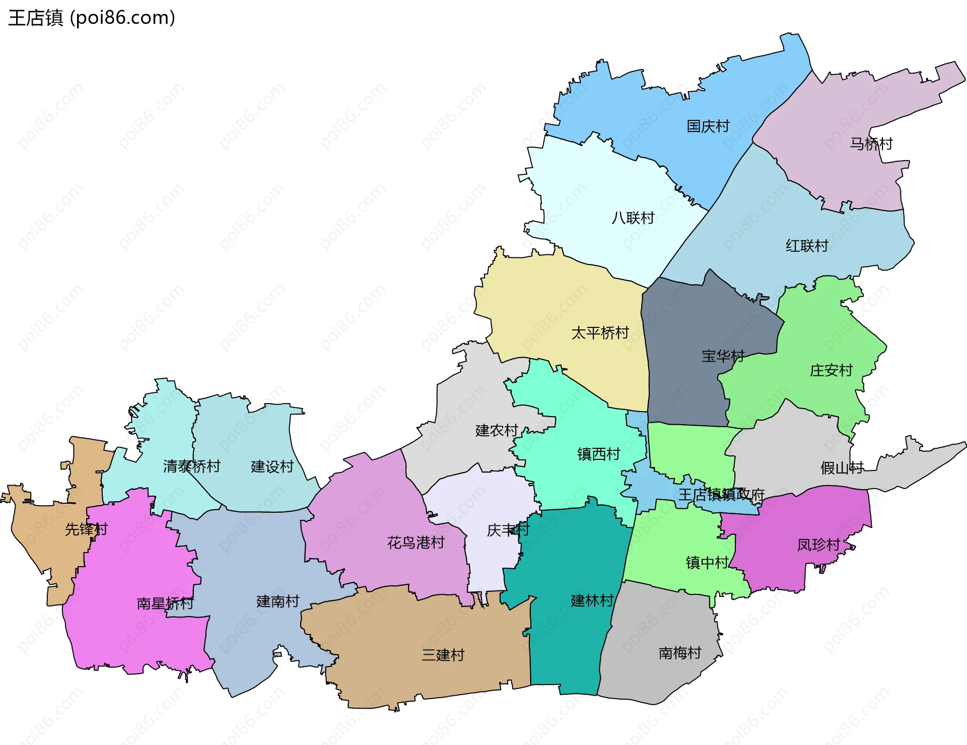王店镇边界地图(五级行政区划)