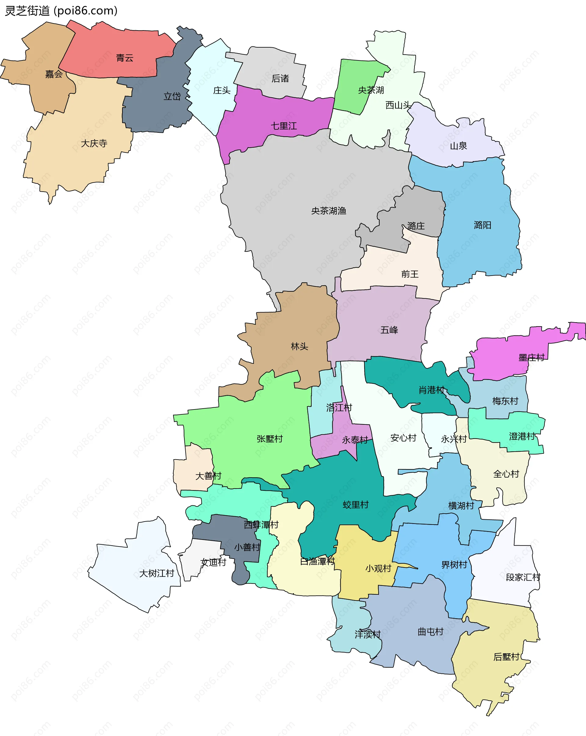 灵芝街道边界地图(五级行政区划)