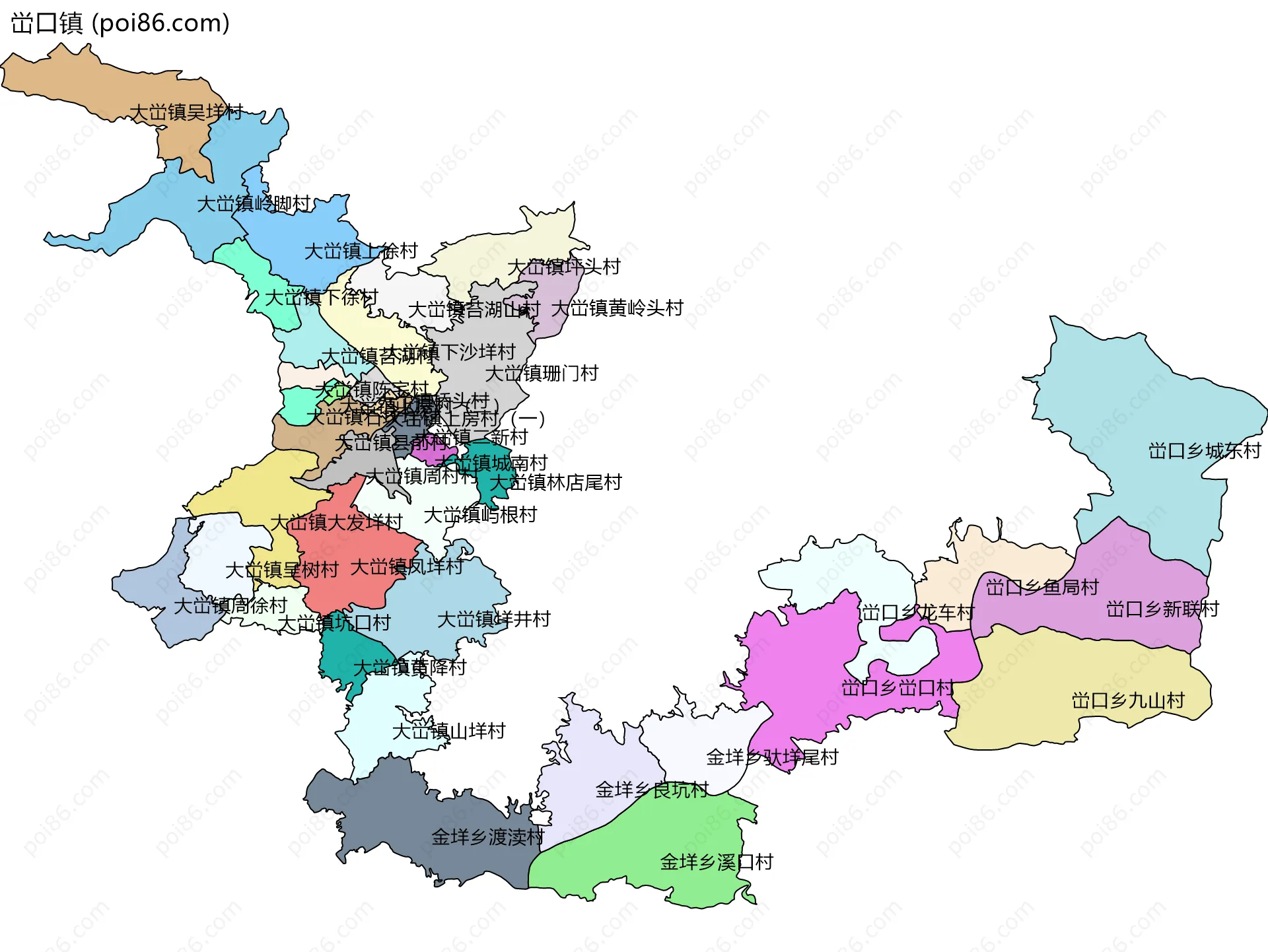 峃口镇边界地图(五级行政区划)