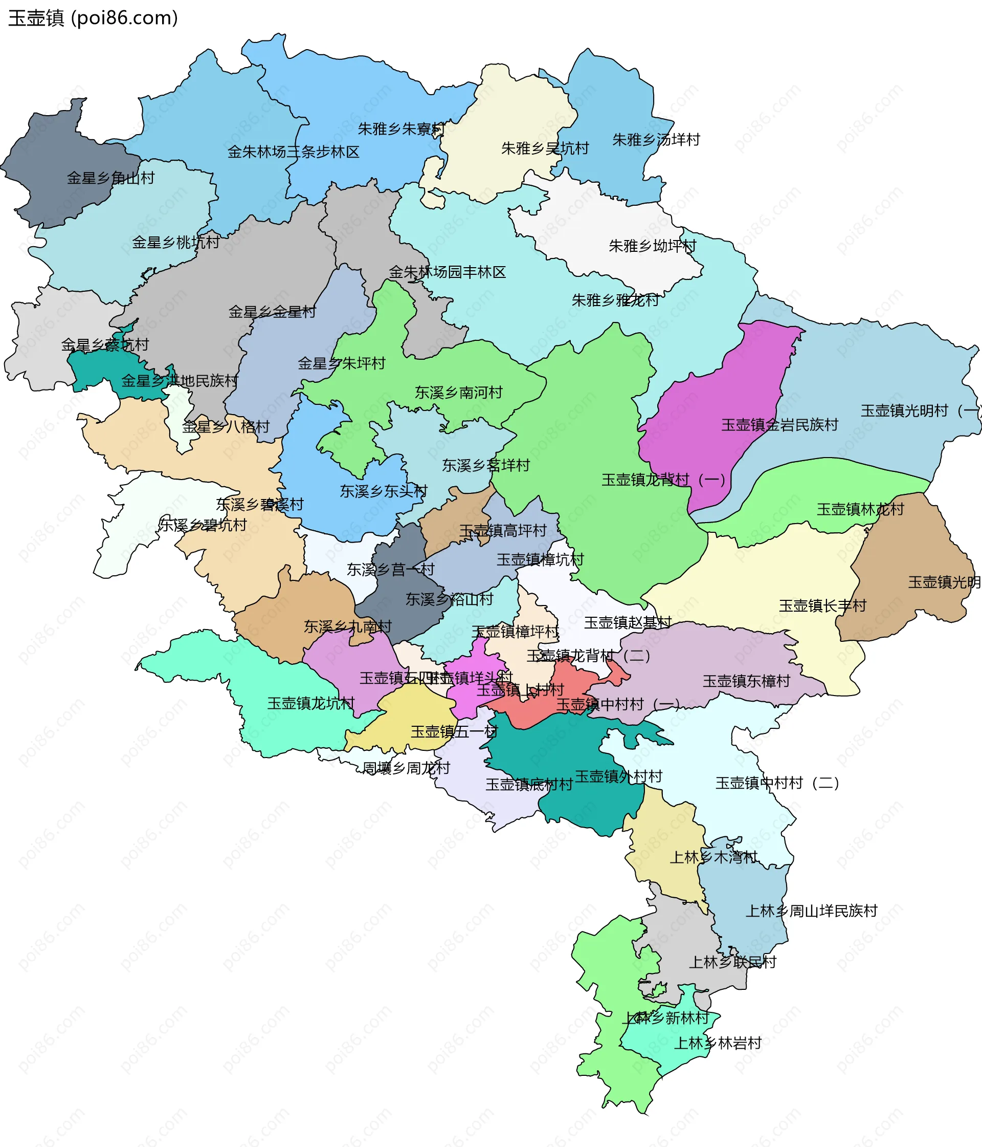 玉壶镇边界地图(五级行政区划)