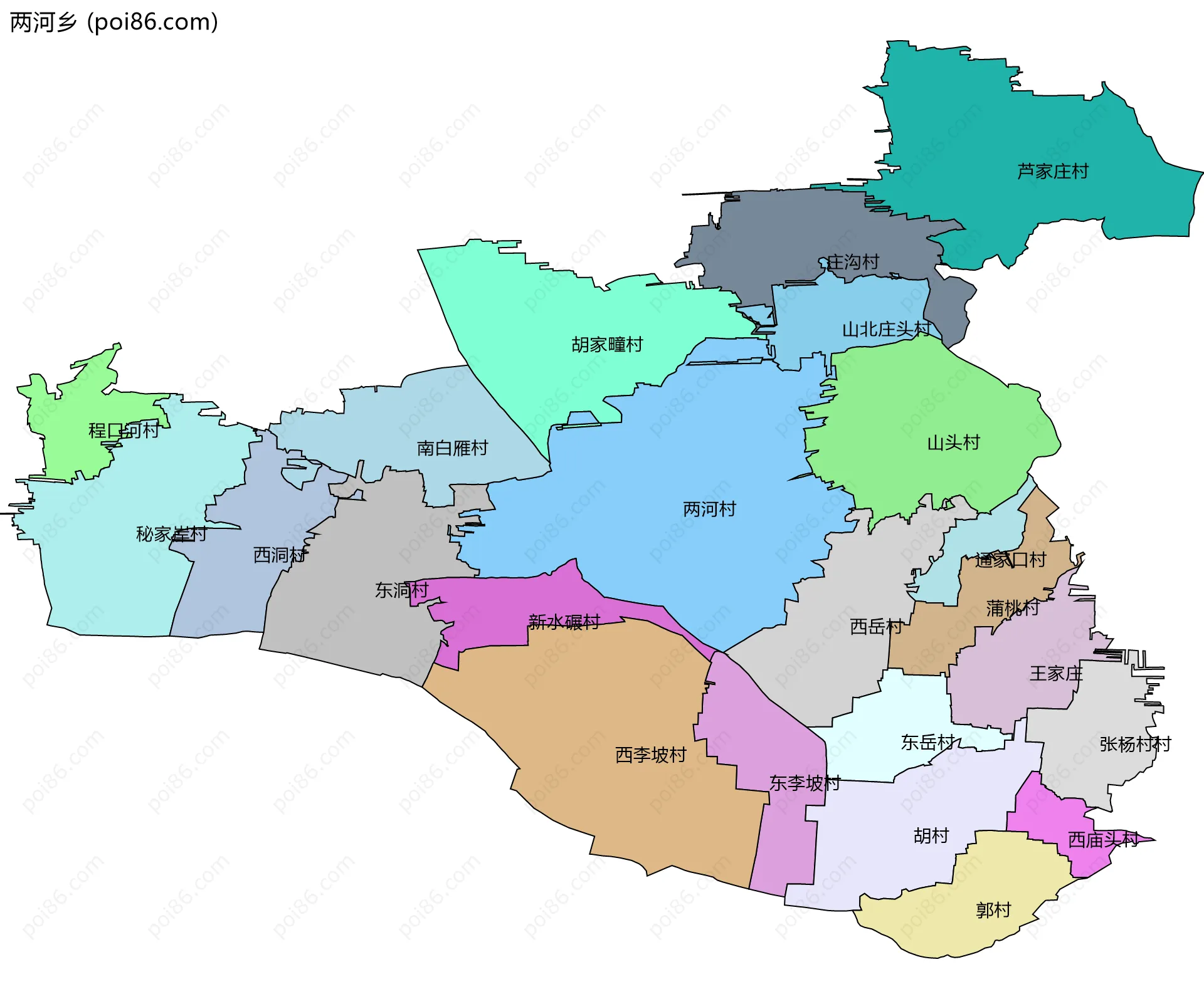 两河乡边界地图(五级行政区划)