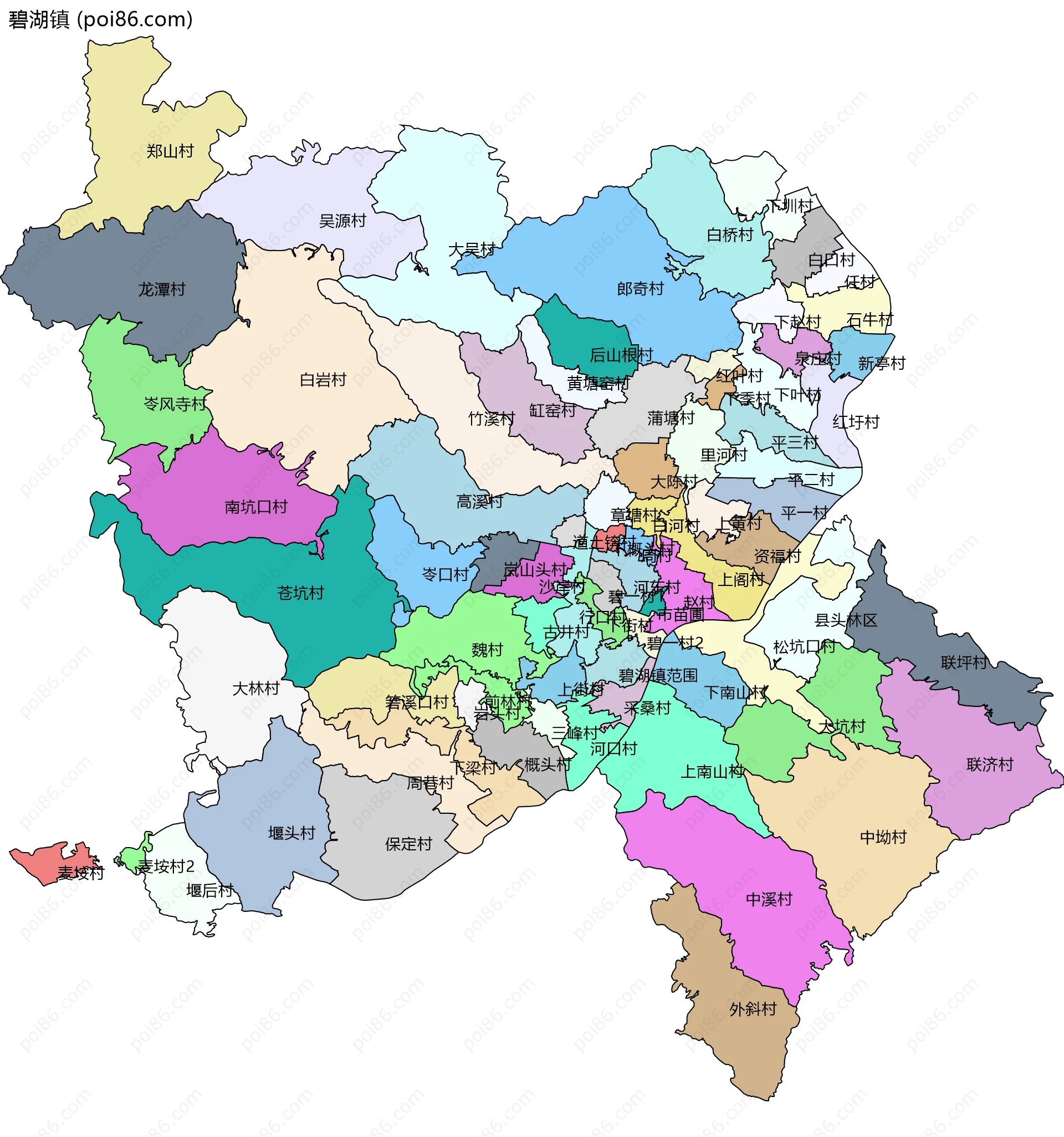 碧湖镇边界地图(五级行政区划)