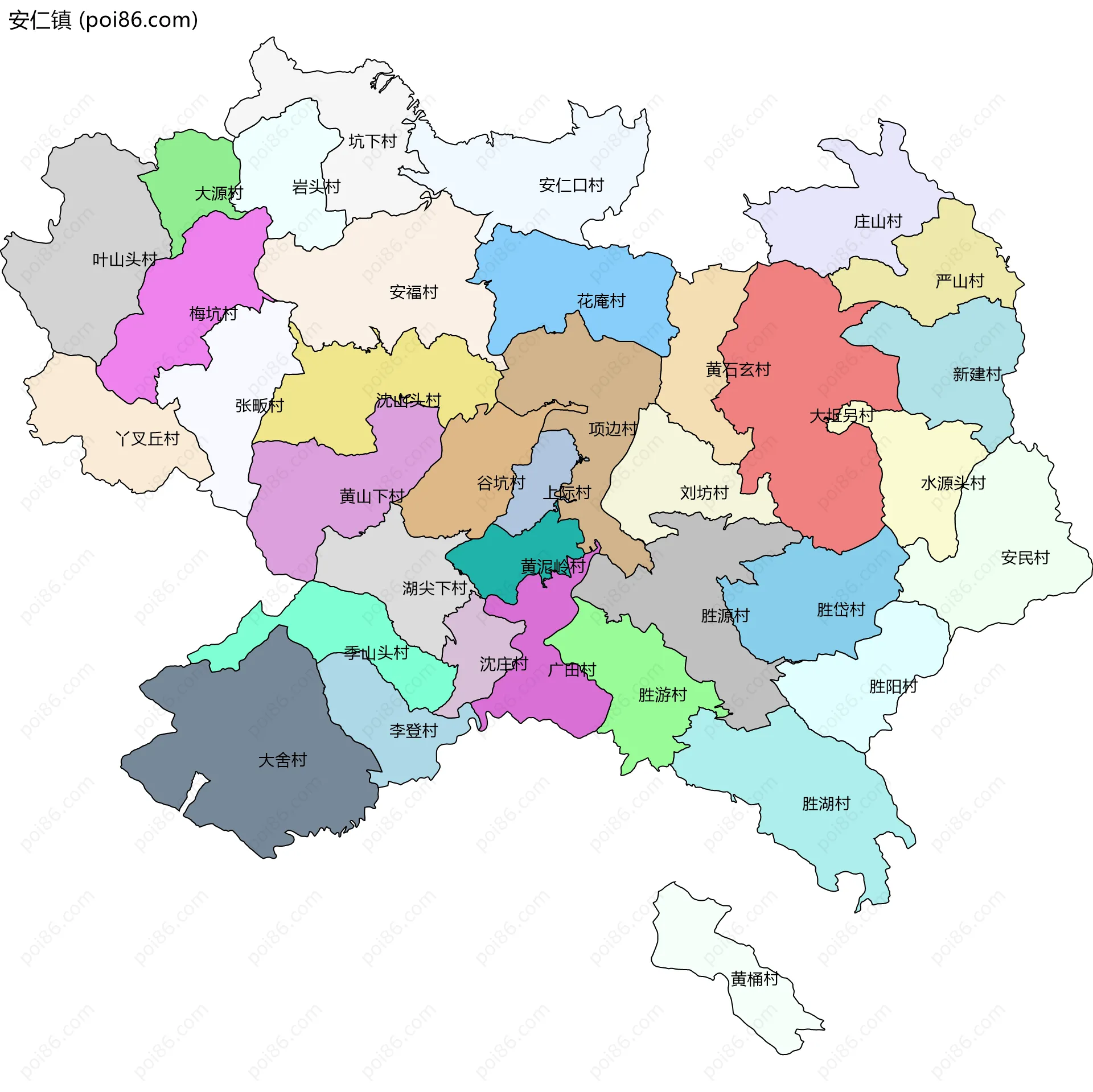 安仁镇边界地图(五级行政区划)