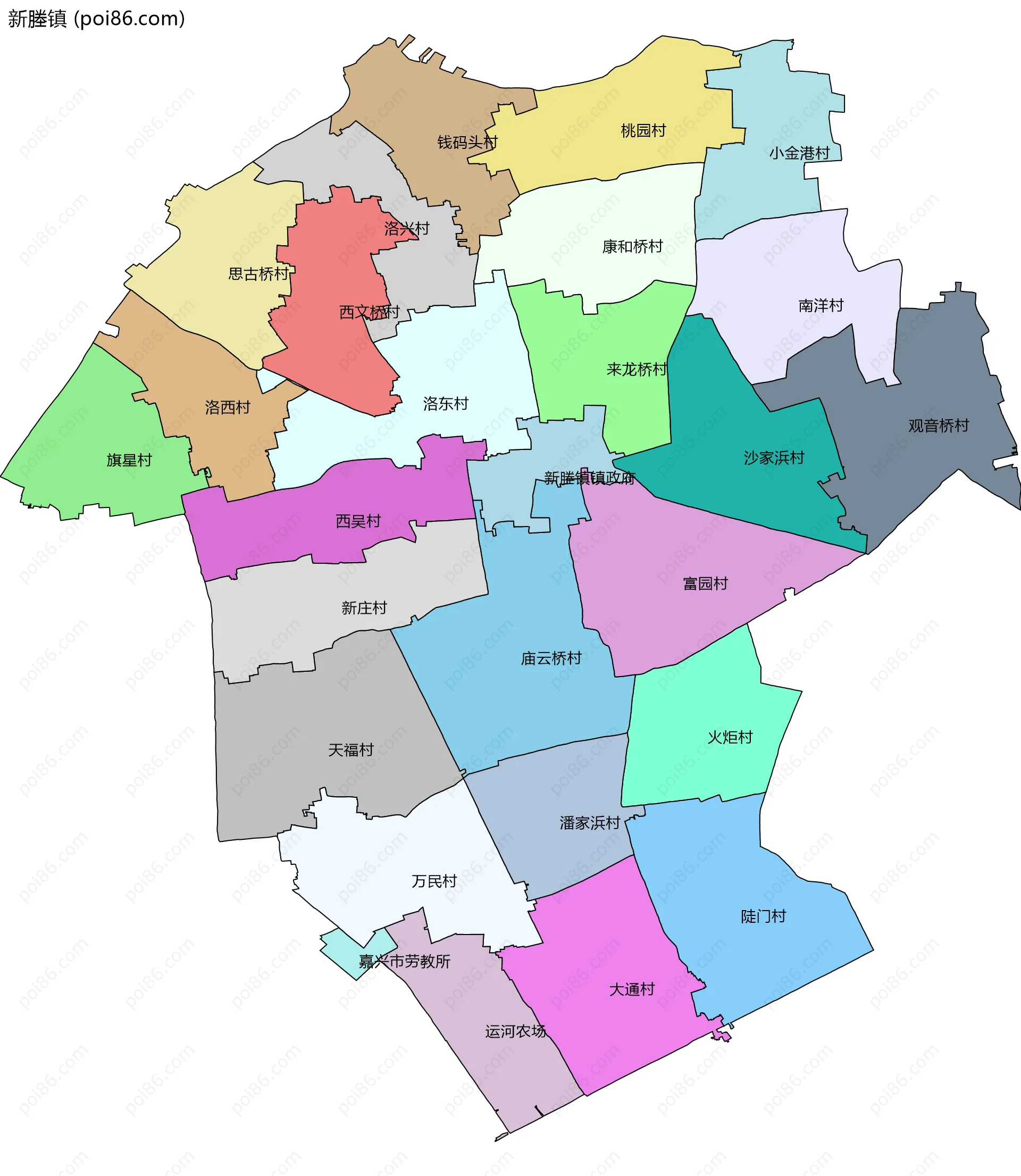 新塍镇边界地图(五级行政区划)