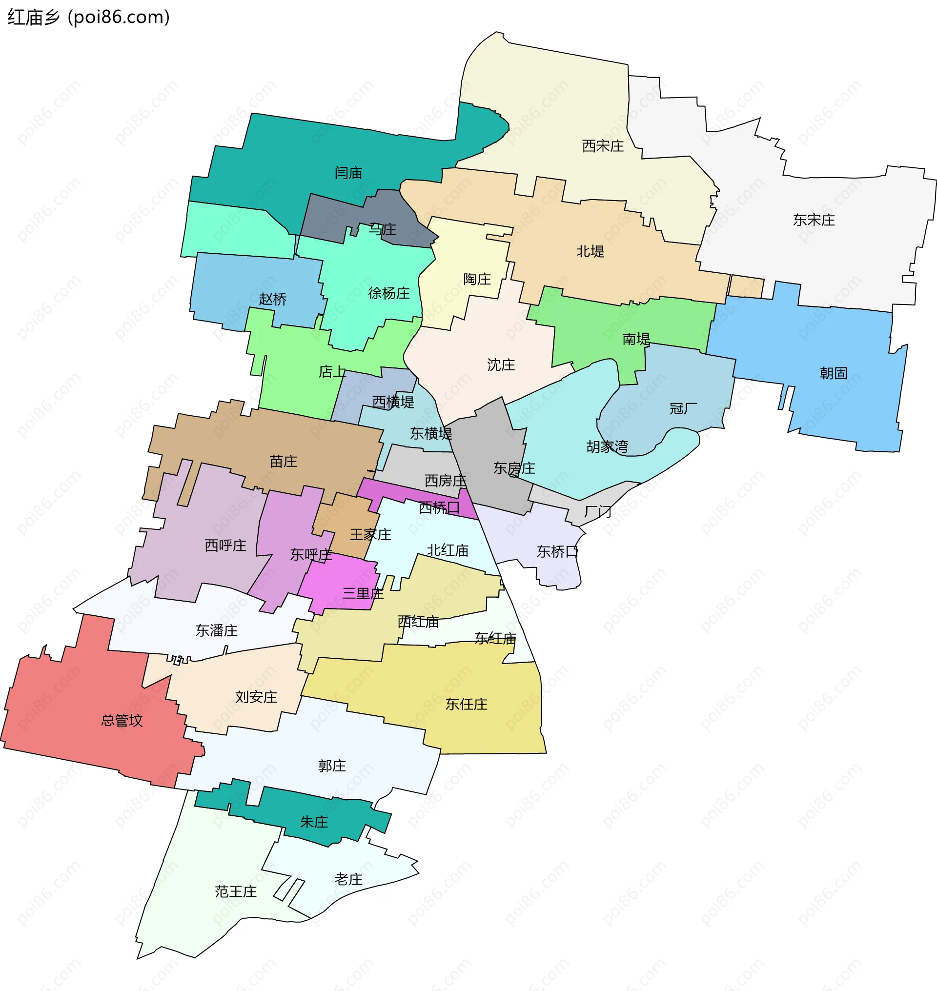 红庙乡边界地图(五级行政区划)