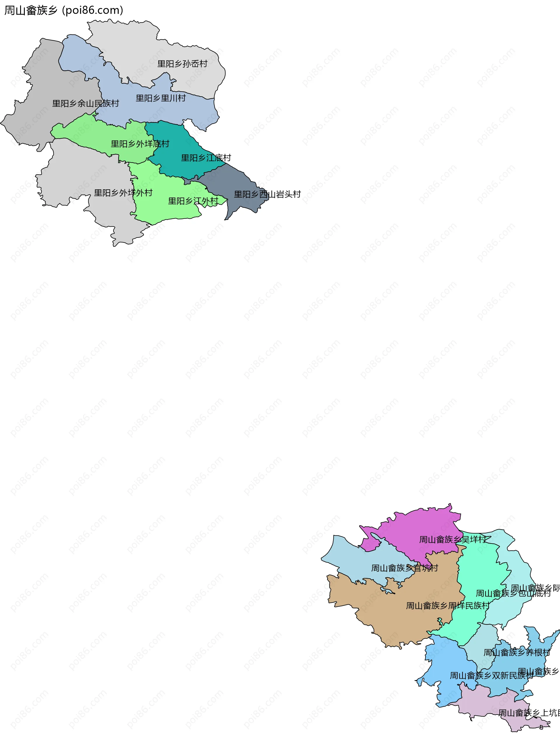 周山畲族乡边界地图(五级行政区划)