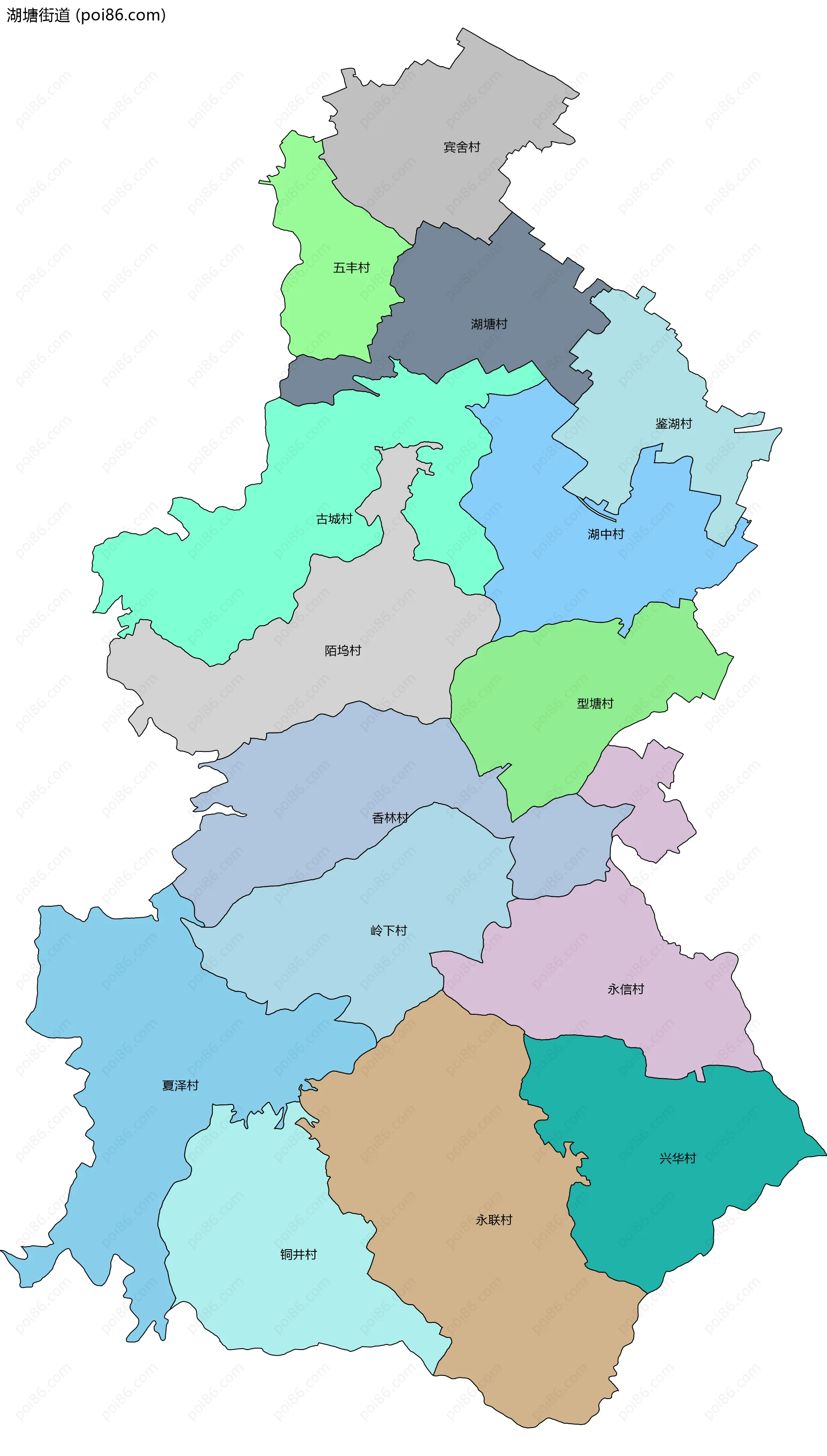 湖塘街道边界地图(五级行政区划)