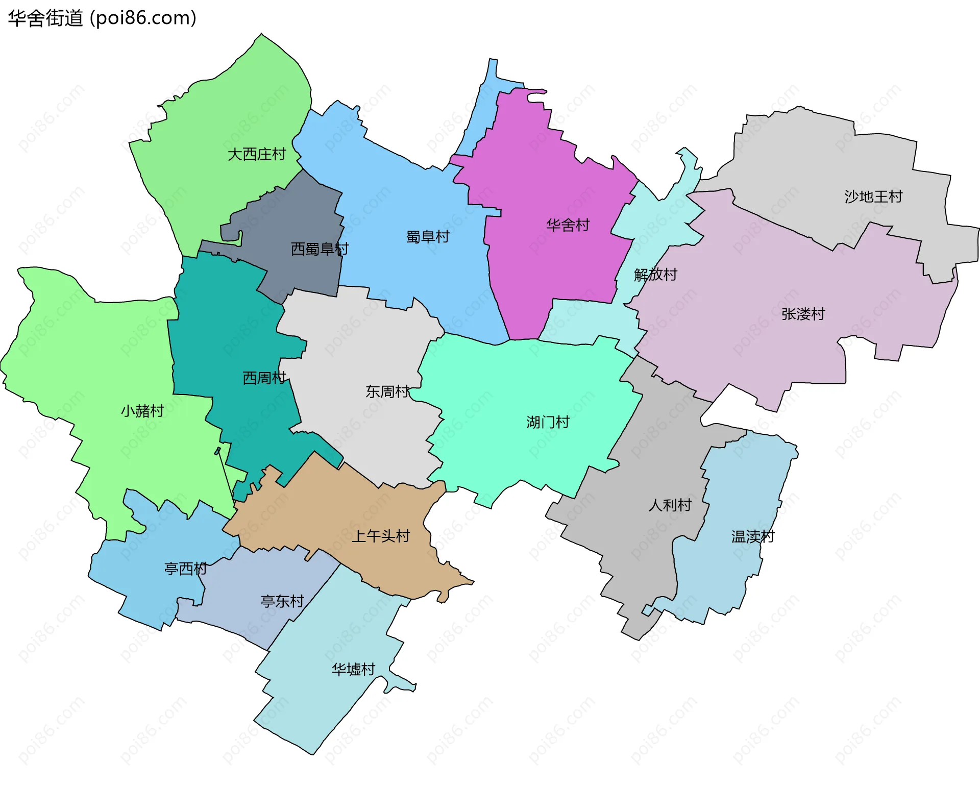 华舍街道边界地图(五级行政区划)