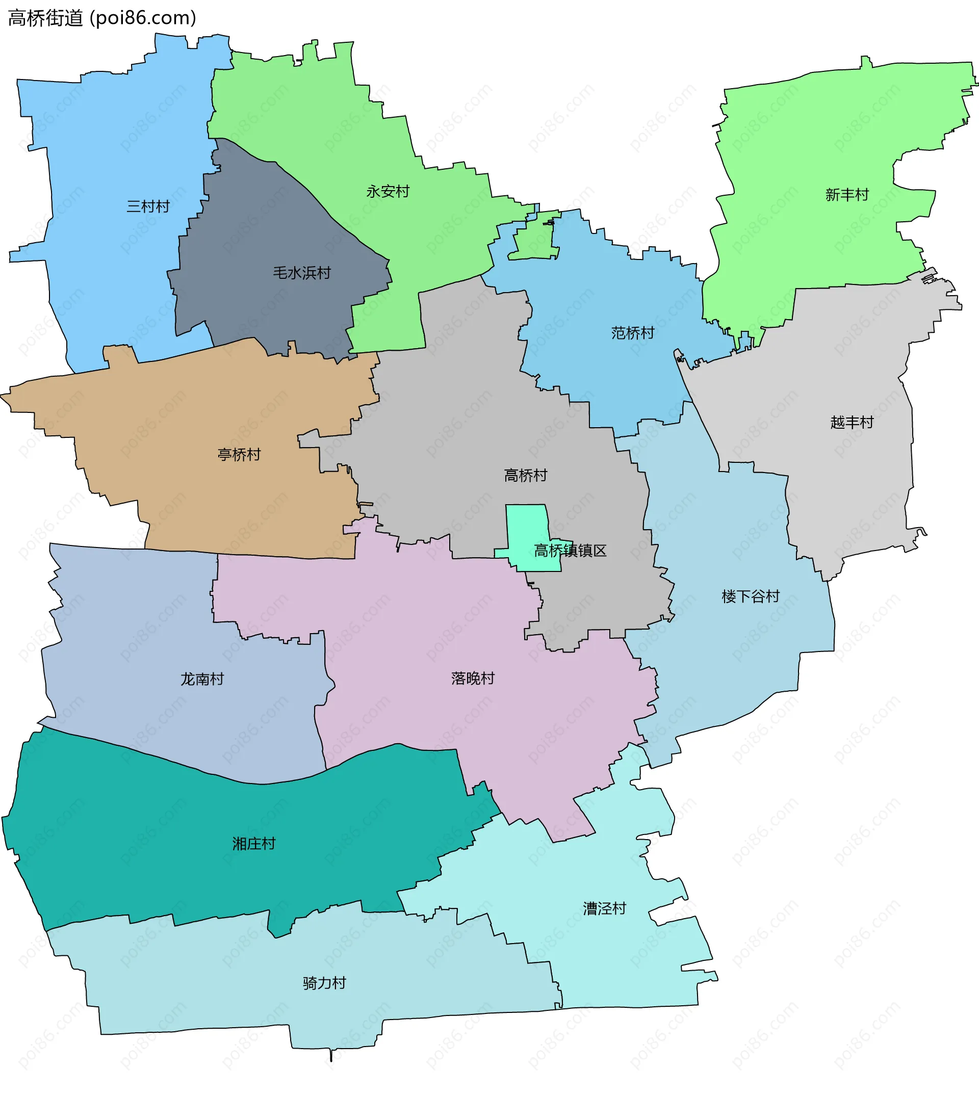 高桥街道边界地图(五级行政区划)