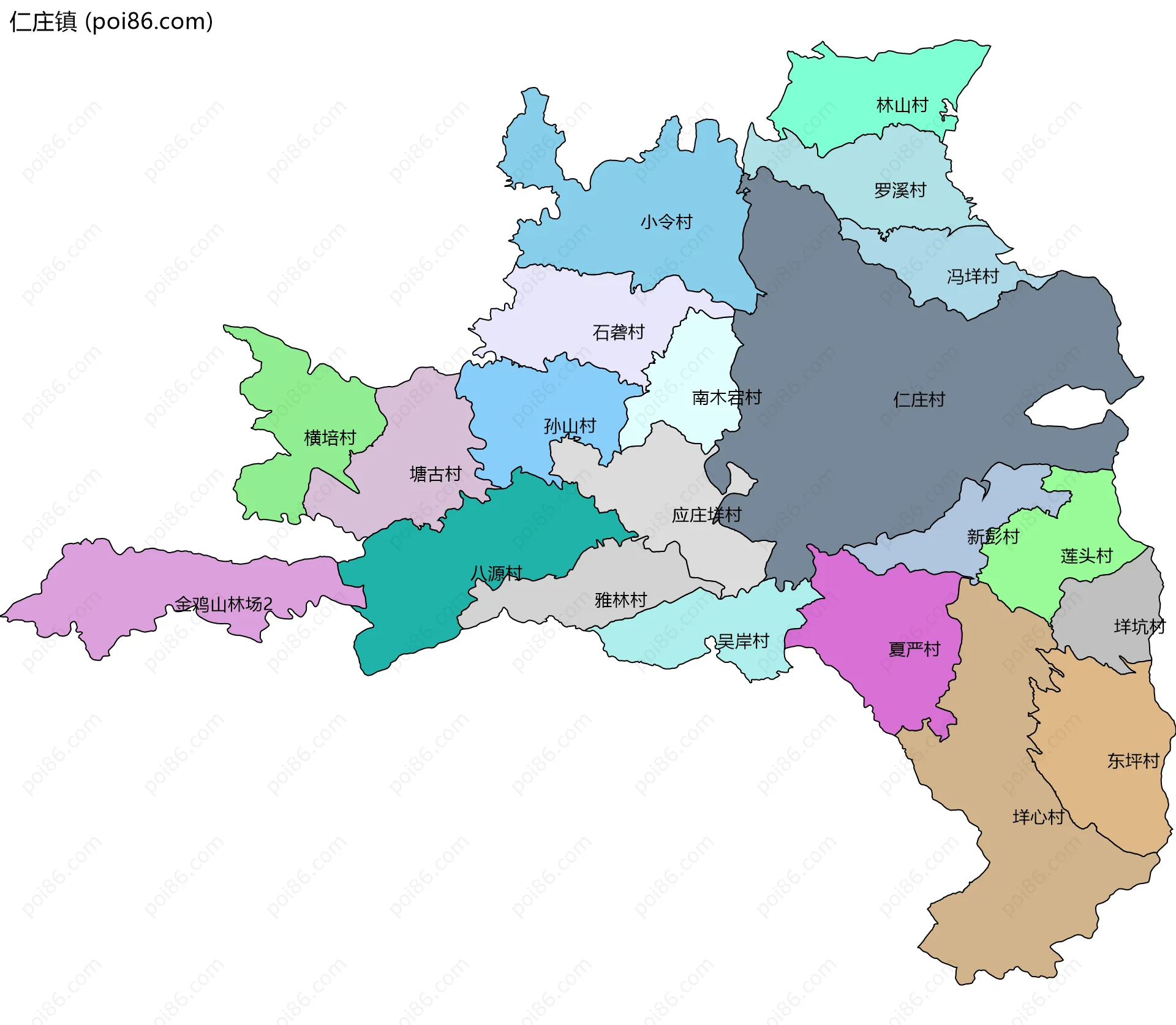 仁庄镇边界地图(五级行政区划)