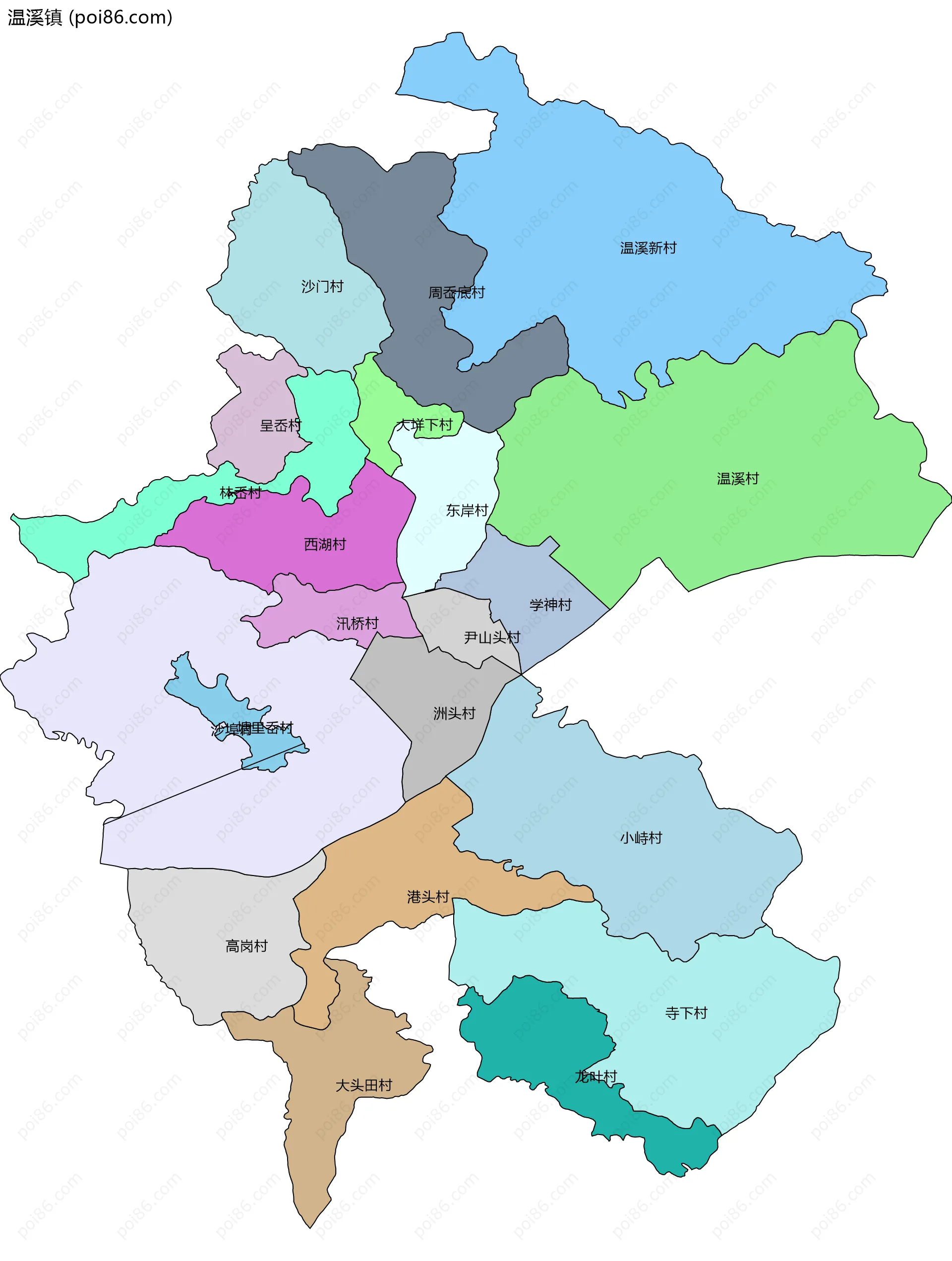 温溪镇边界地图(五级行政区划)