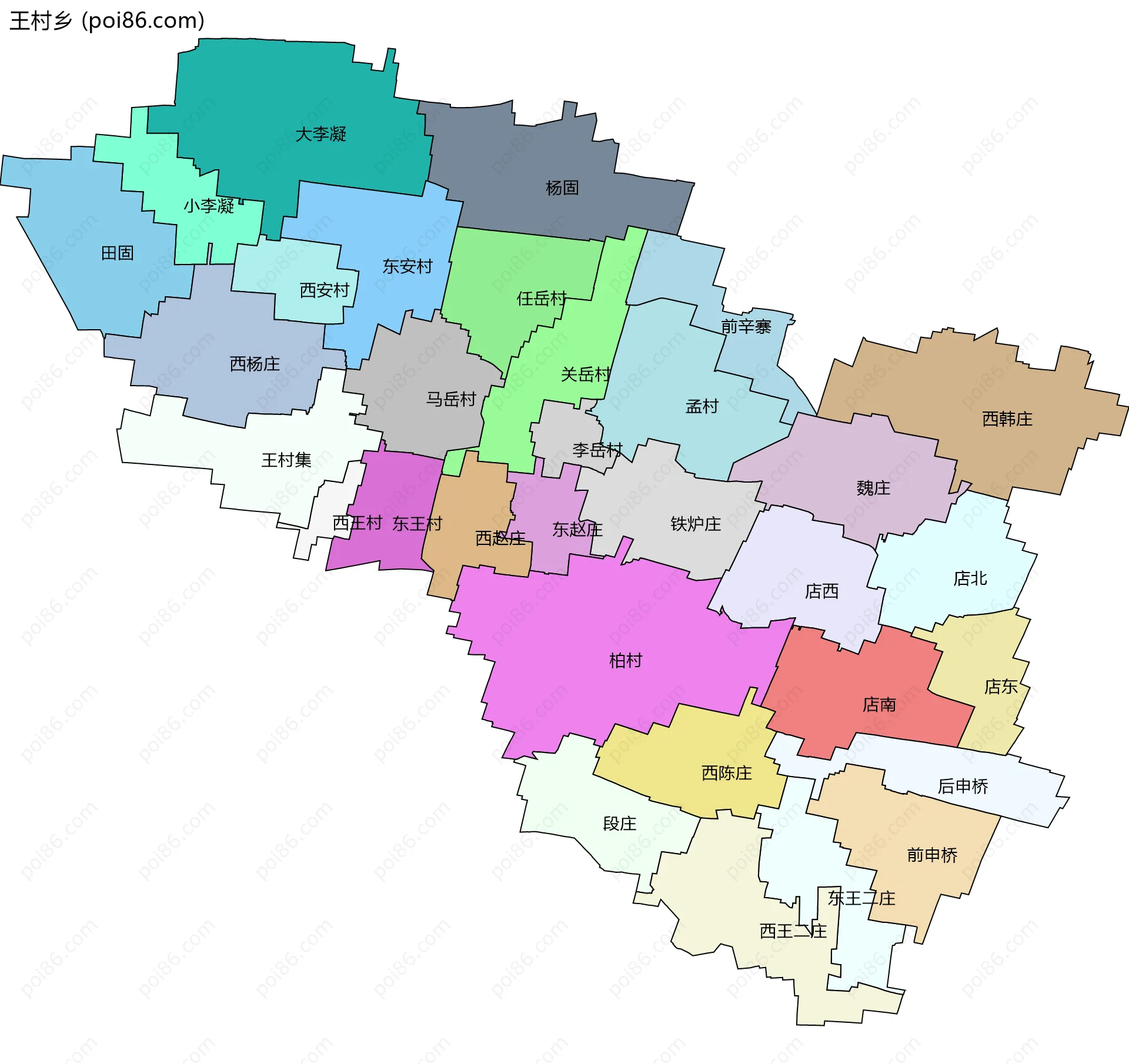 王村乡边界地图(五级行政区划)