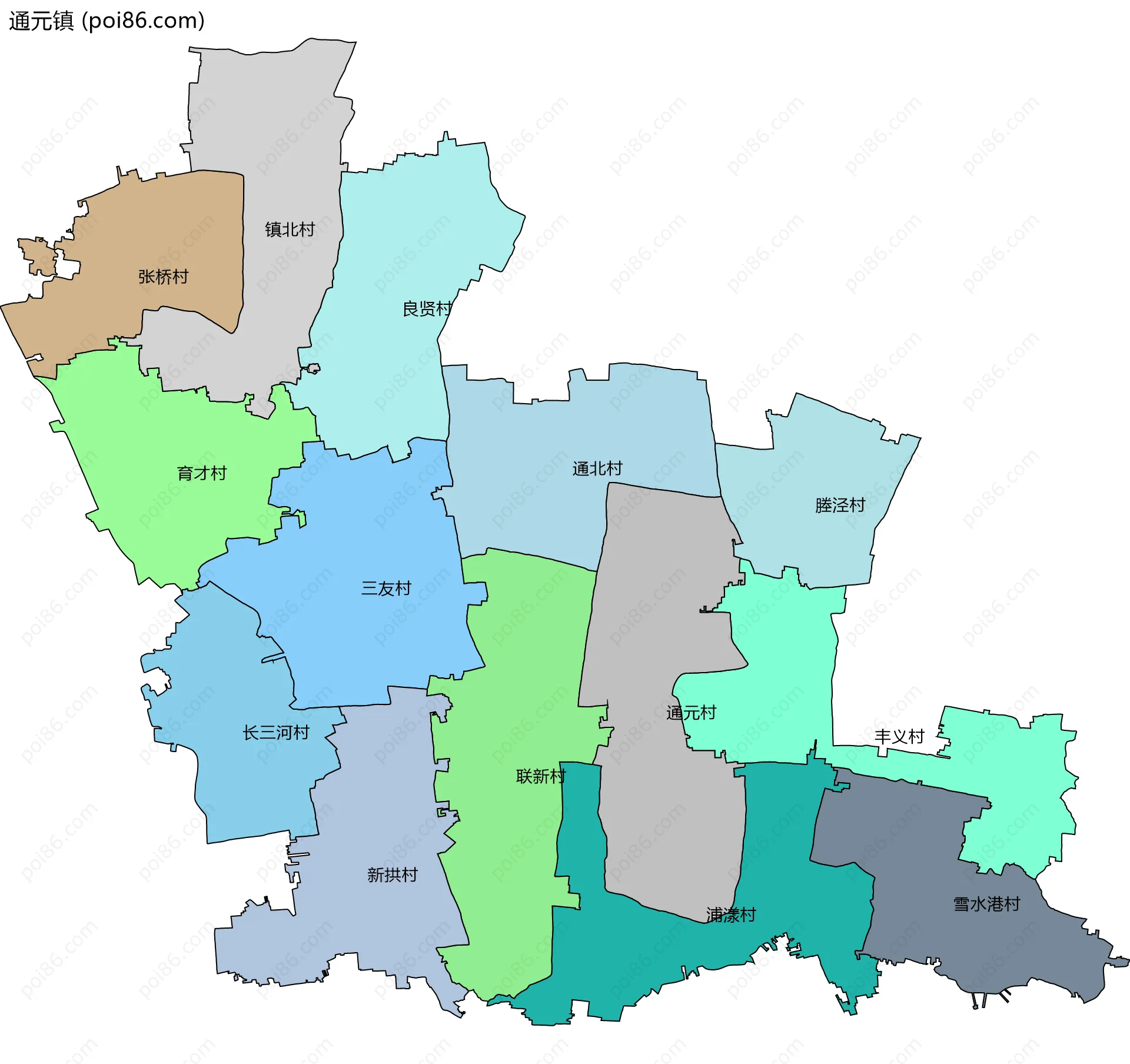通元镇边界地图(五级行政区划)