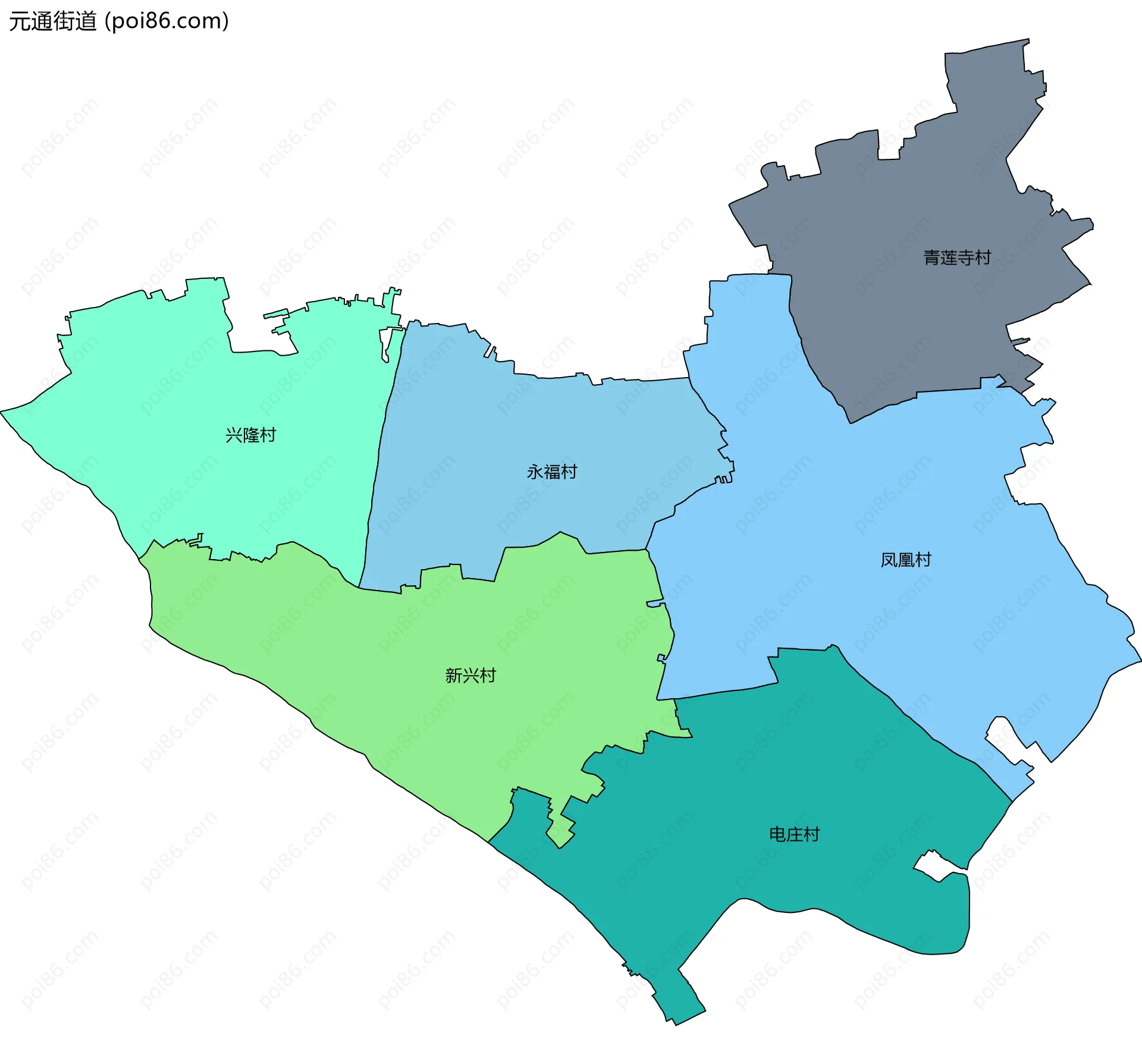 元通街道边界地图(五级行政区划)