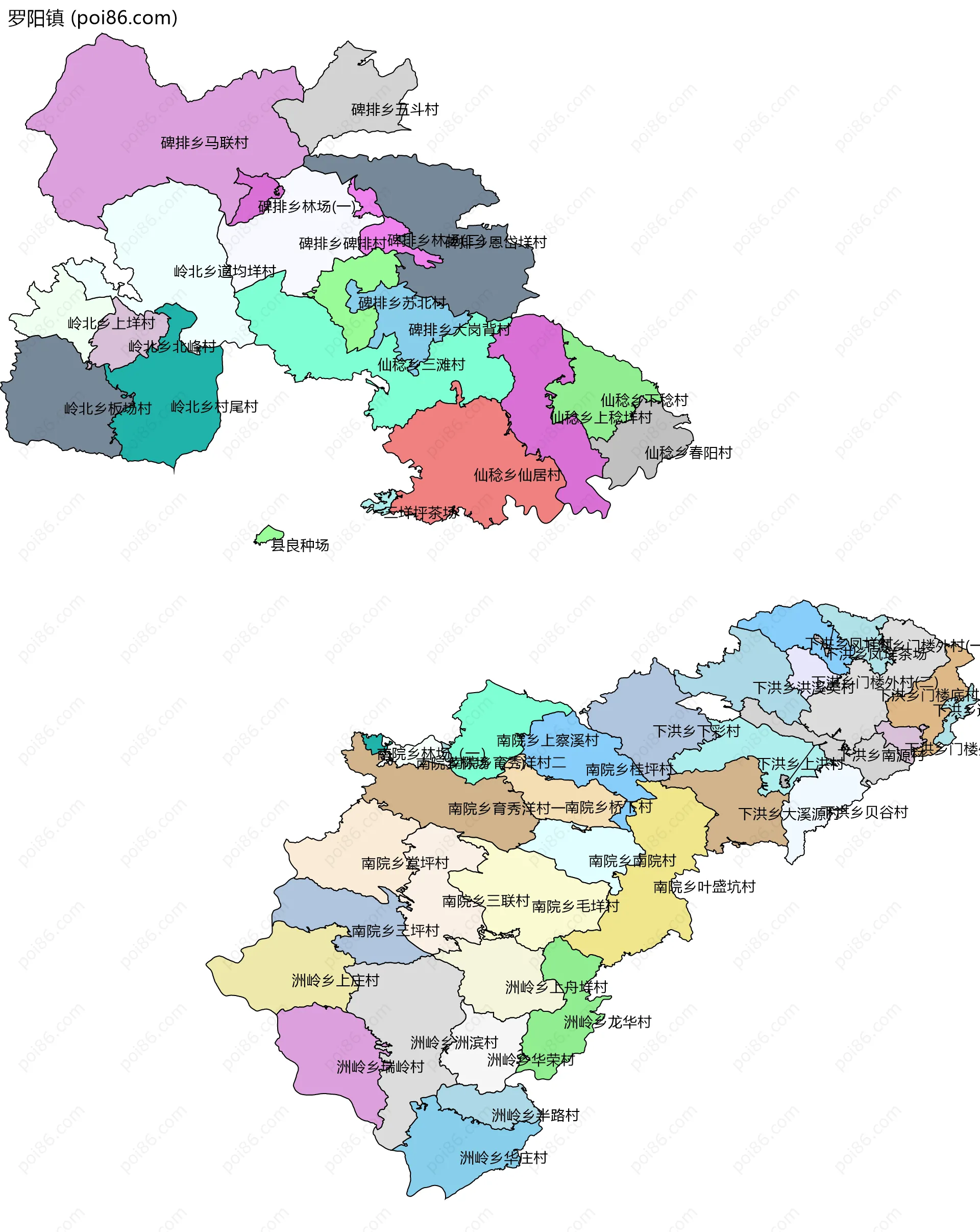 罗阳镇边界地图(五级行政区划)