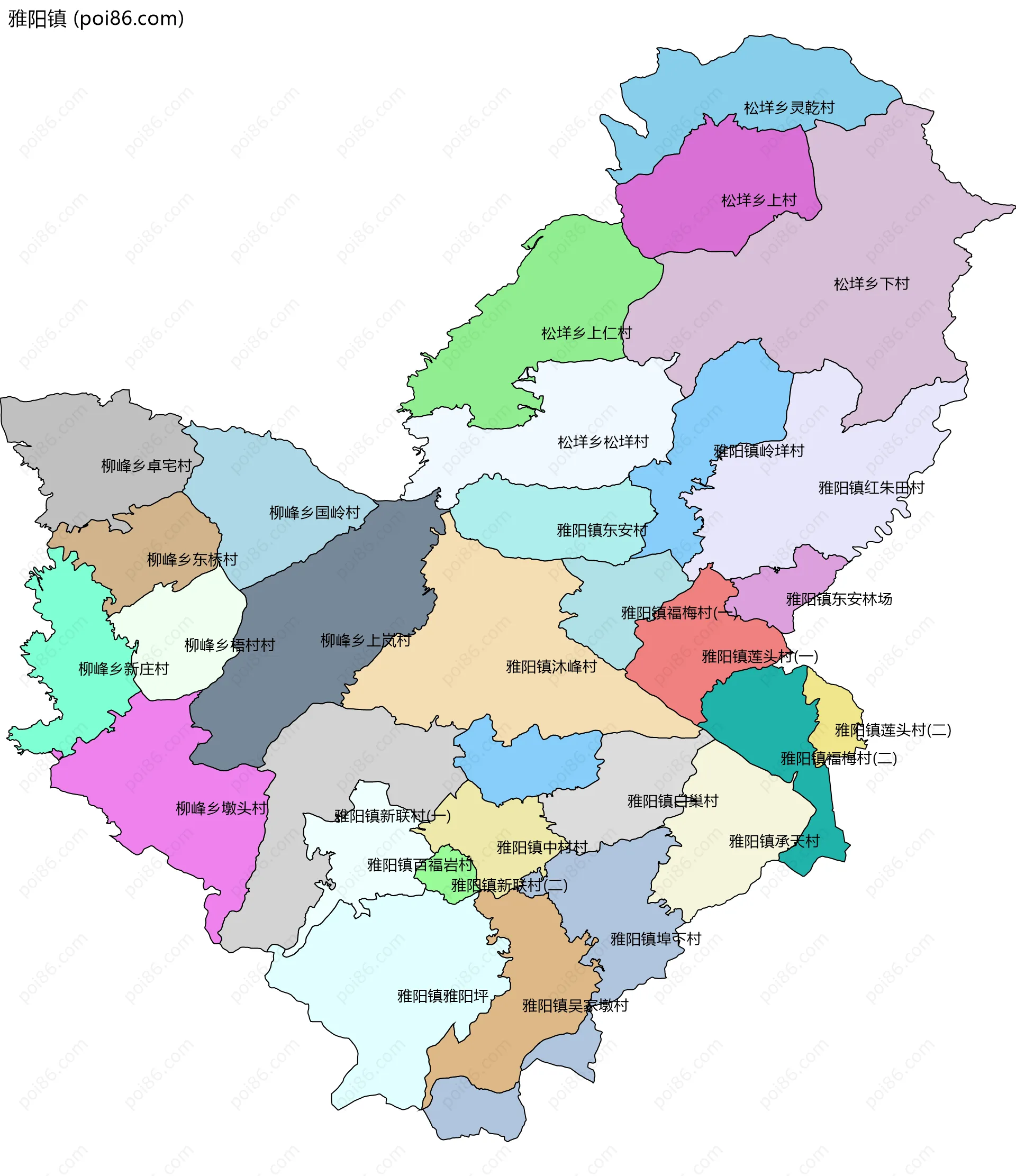 雅阳镇边界地图(五级行政区划)