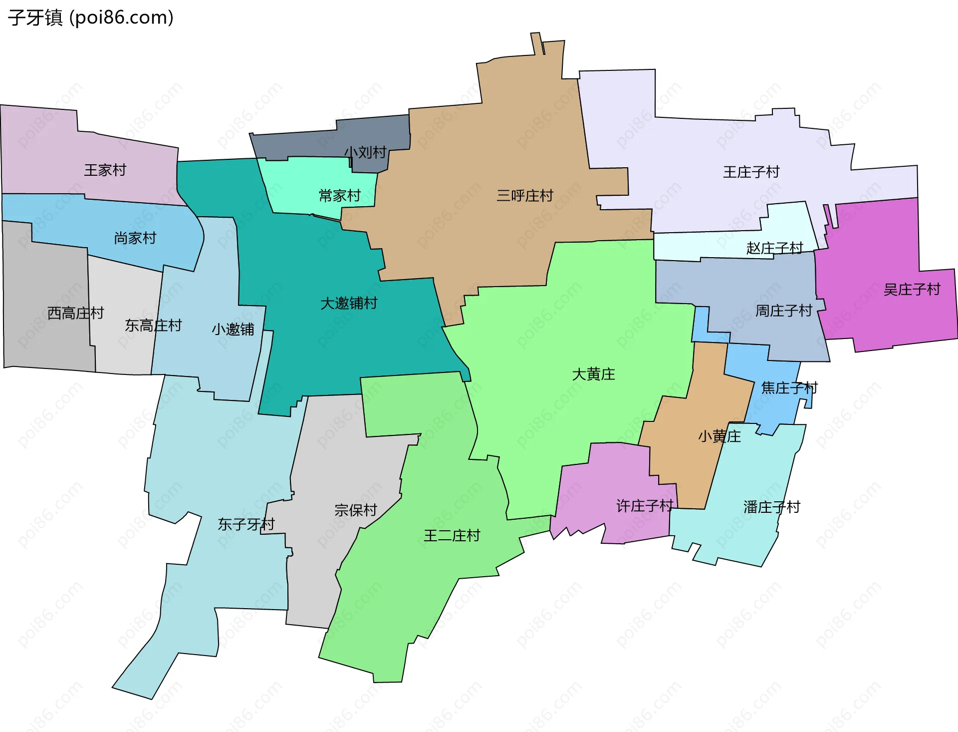 子牙镇边界地图(五级行政区划)