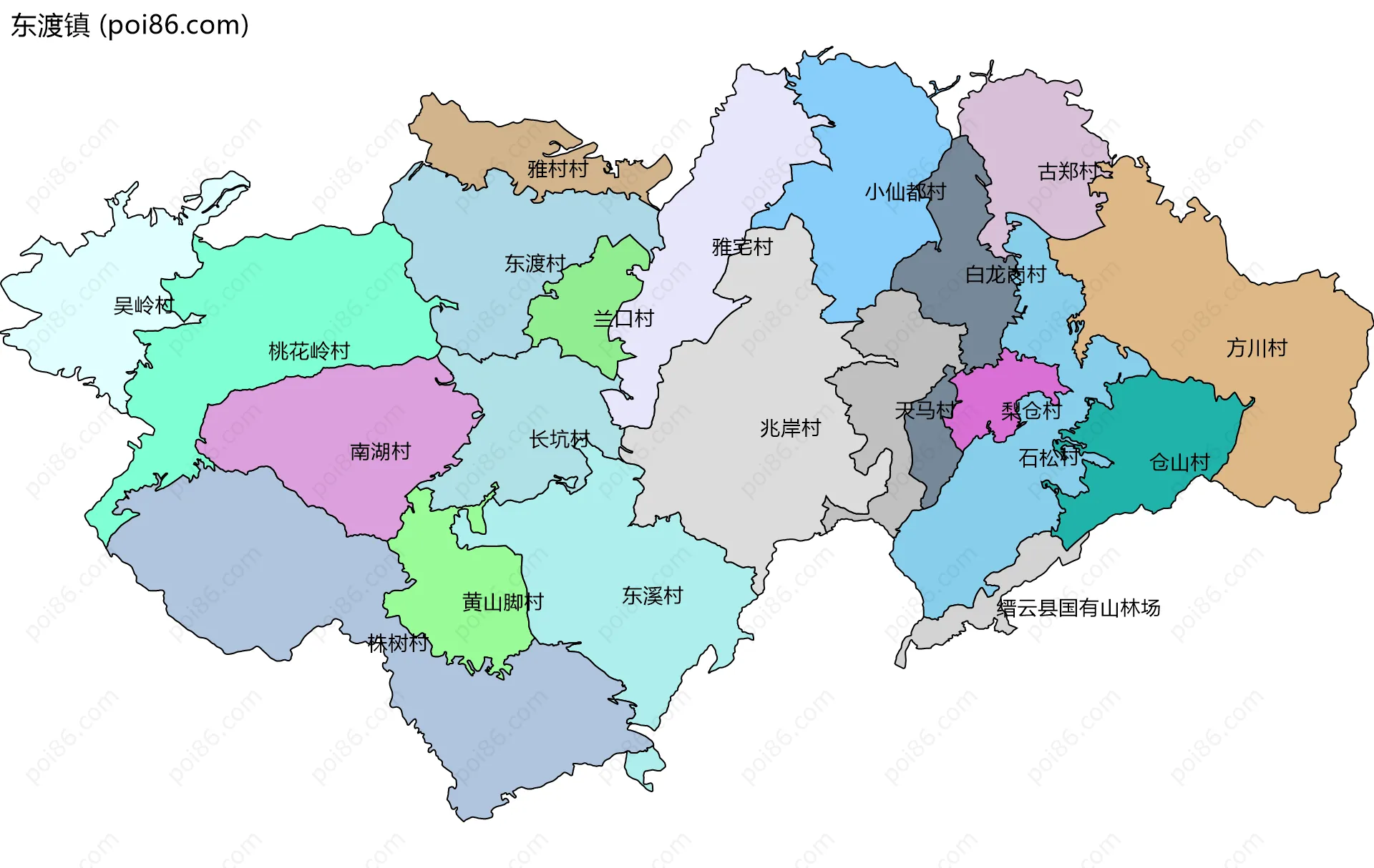 东渡镇边界地图(五级行政区划)