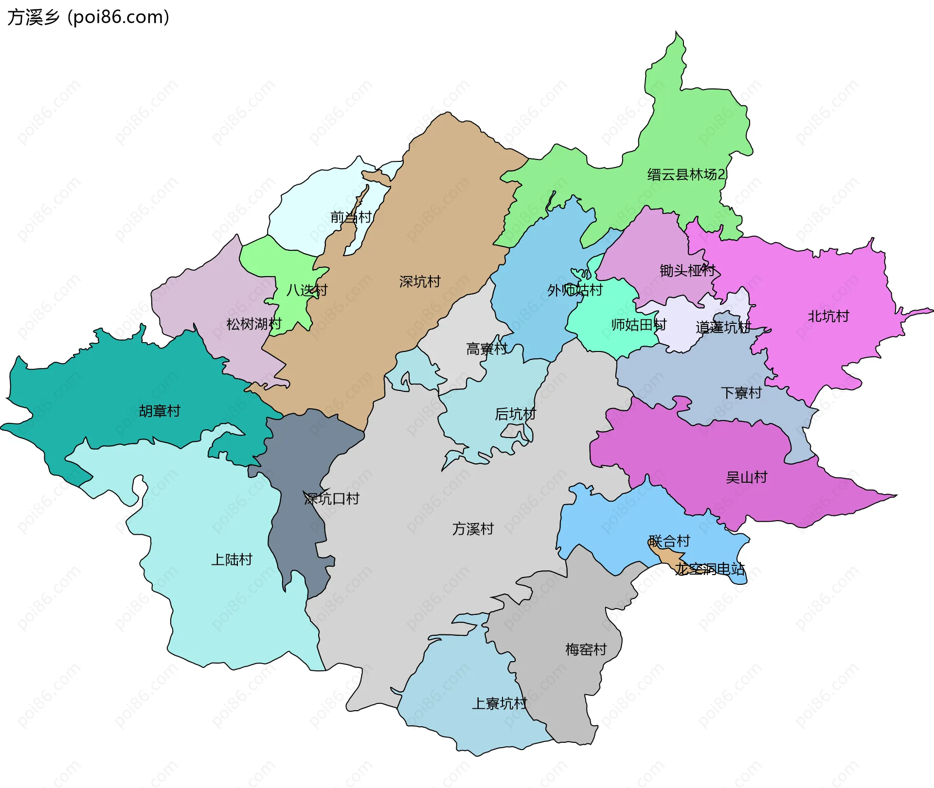 方溪乡边界地图(五级行政区划)