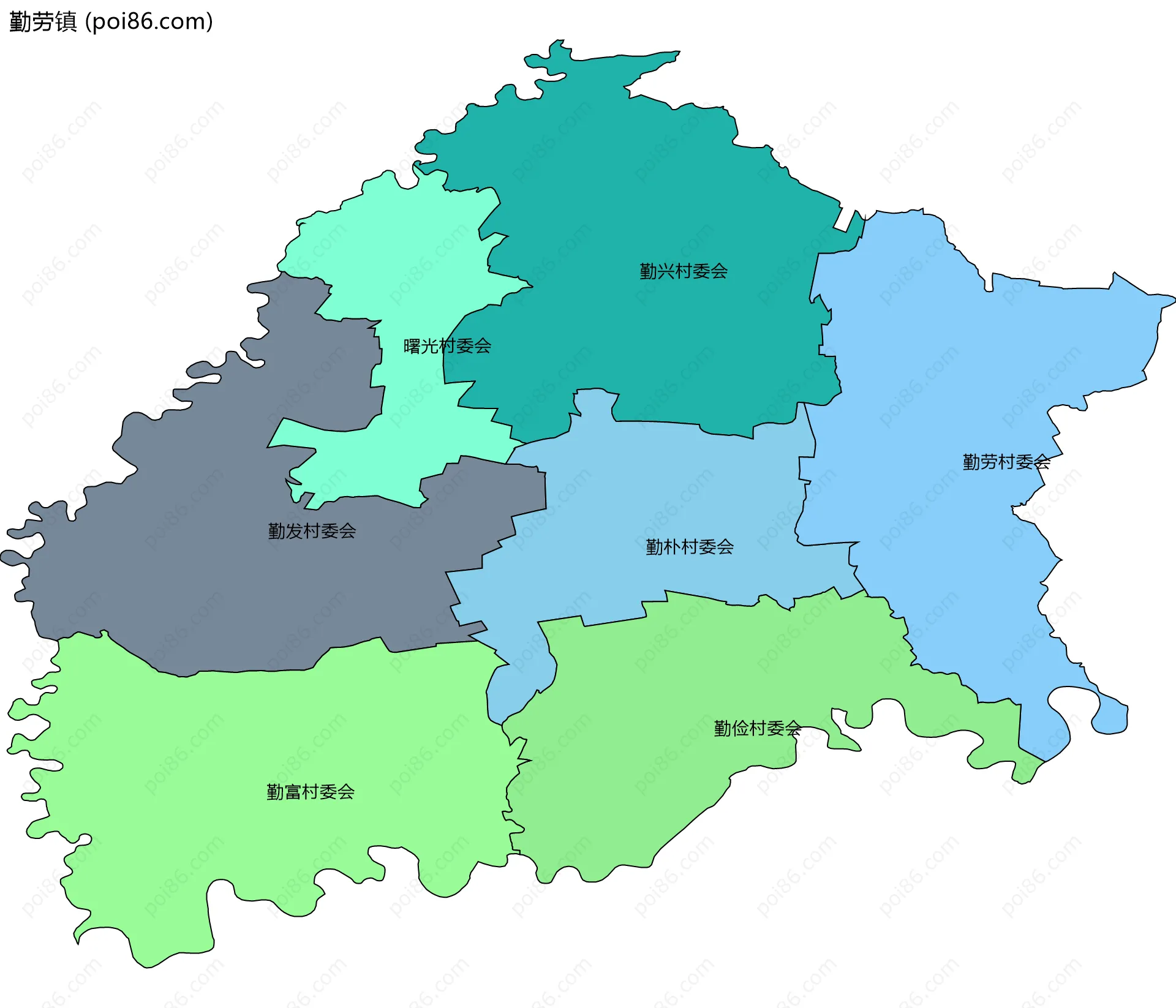 勤劳镇边界地图(五级行政区划)