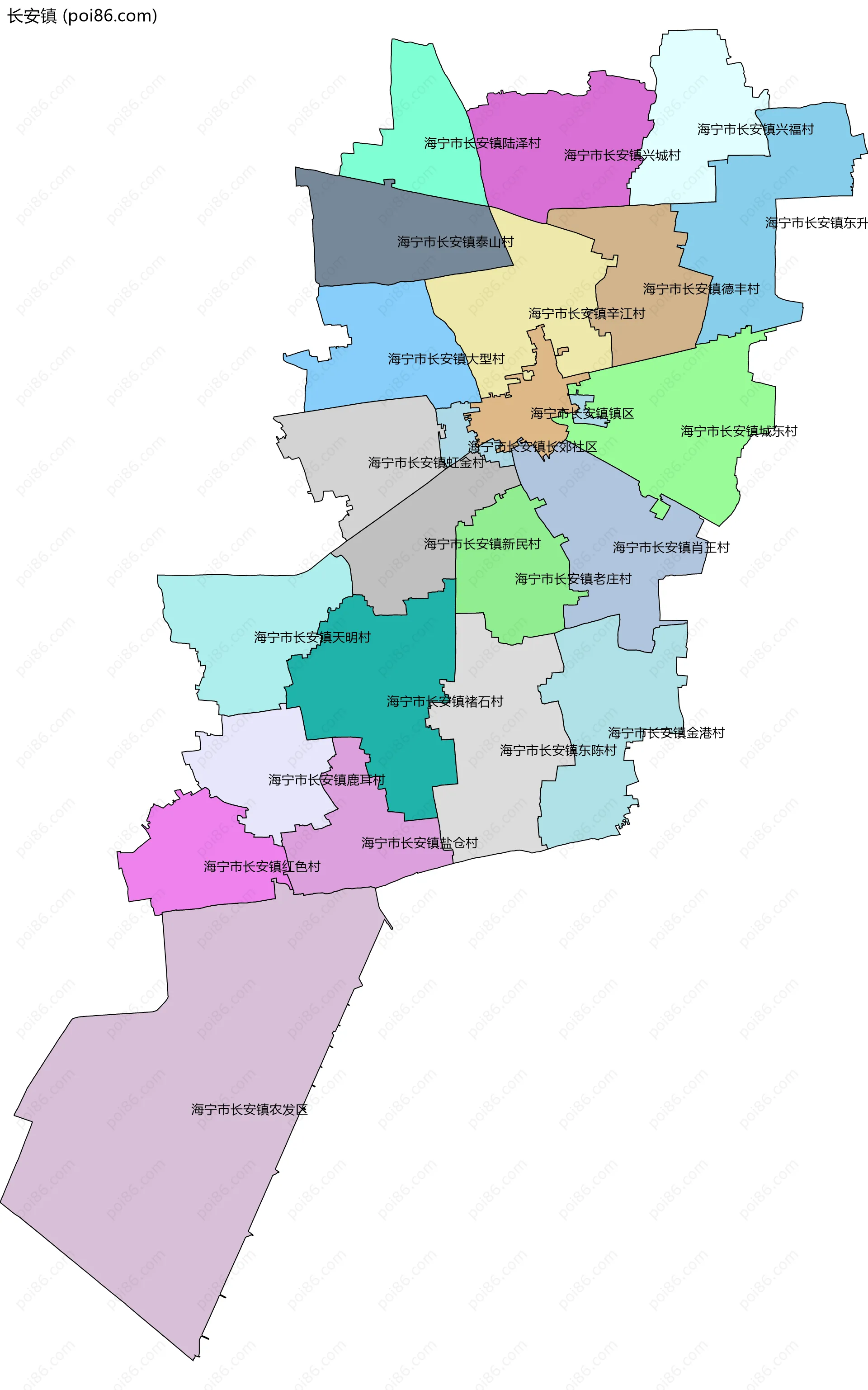 长安镇边界地图(五级行政区划)